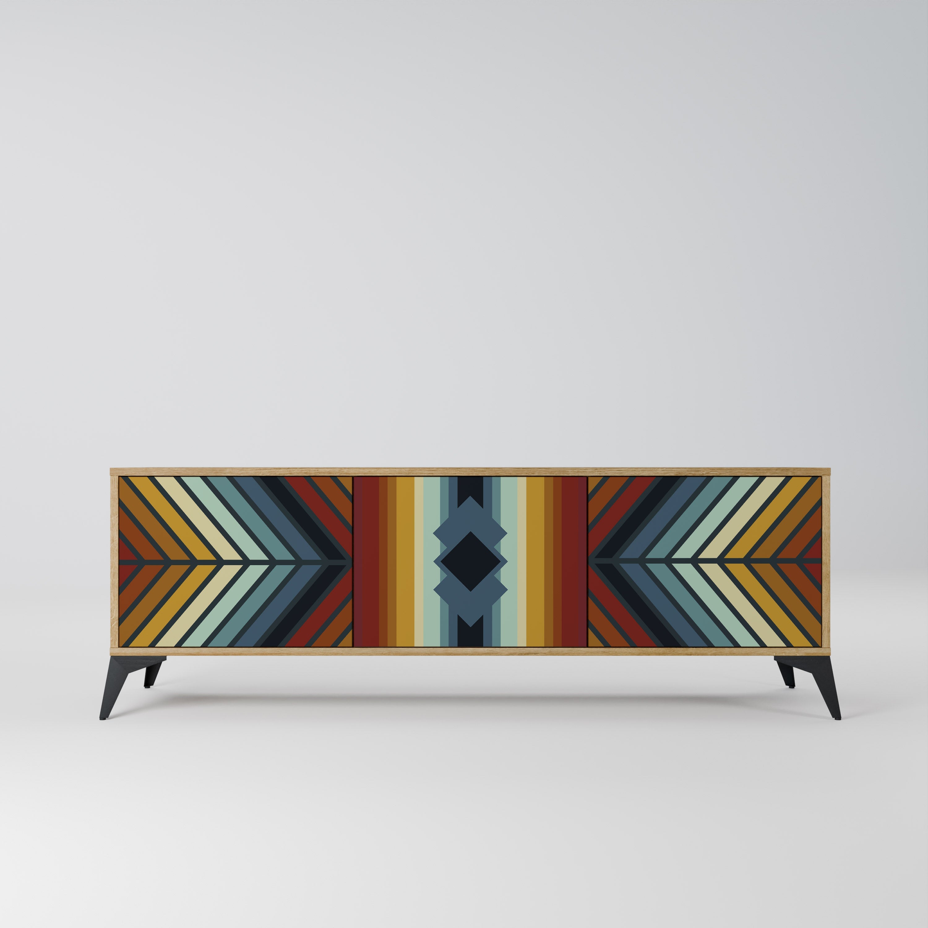 Meuble TV 3 portes INDIGENOUS ZIGZAG effet chêne
