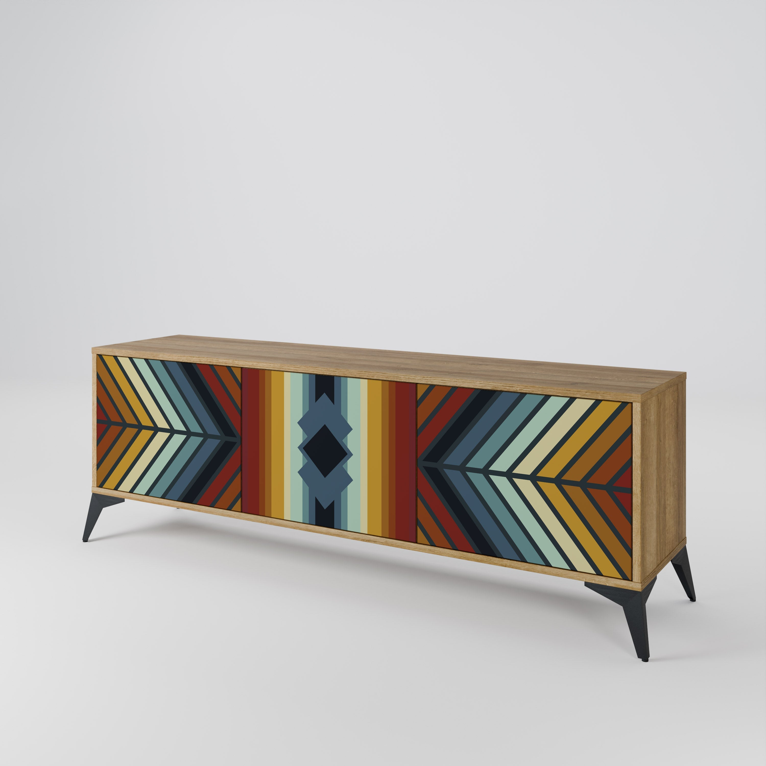 Meuble TV 3 portes INDIGENOUS ZIGZAG effet chêne