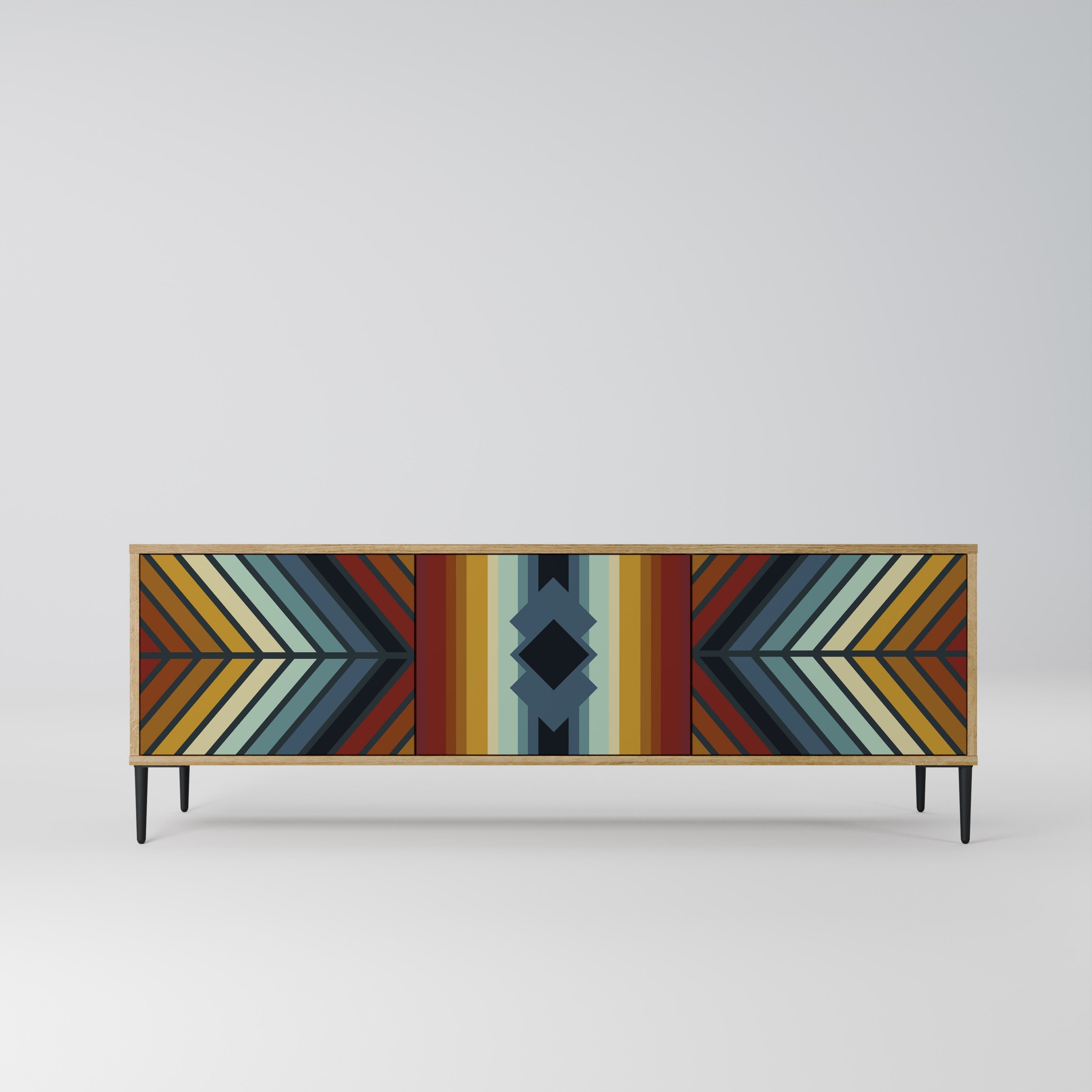 Meuble TV 3 portes INDIGENOUS ZIGZAG effet chêne