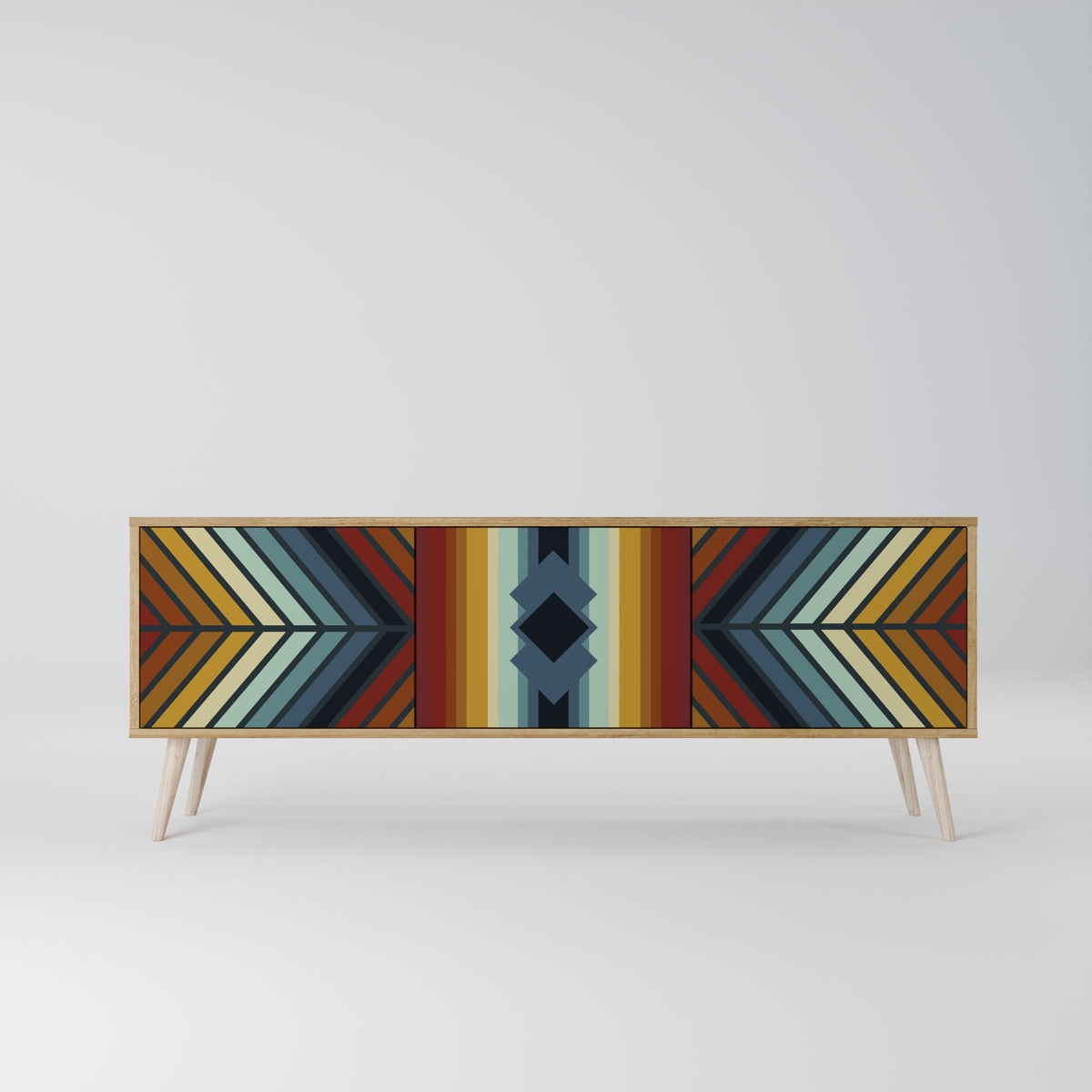 Meuble TV 3 portes INDIGENOUS ZIGZAG effet chêne