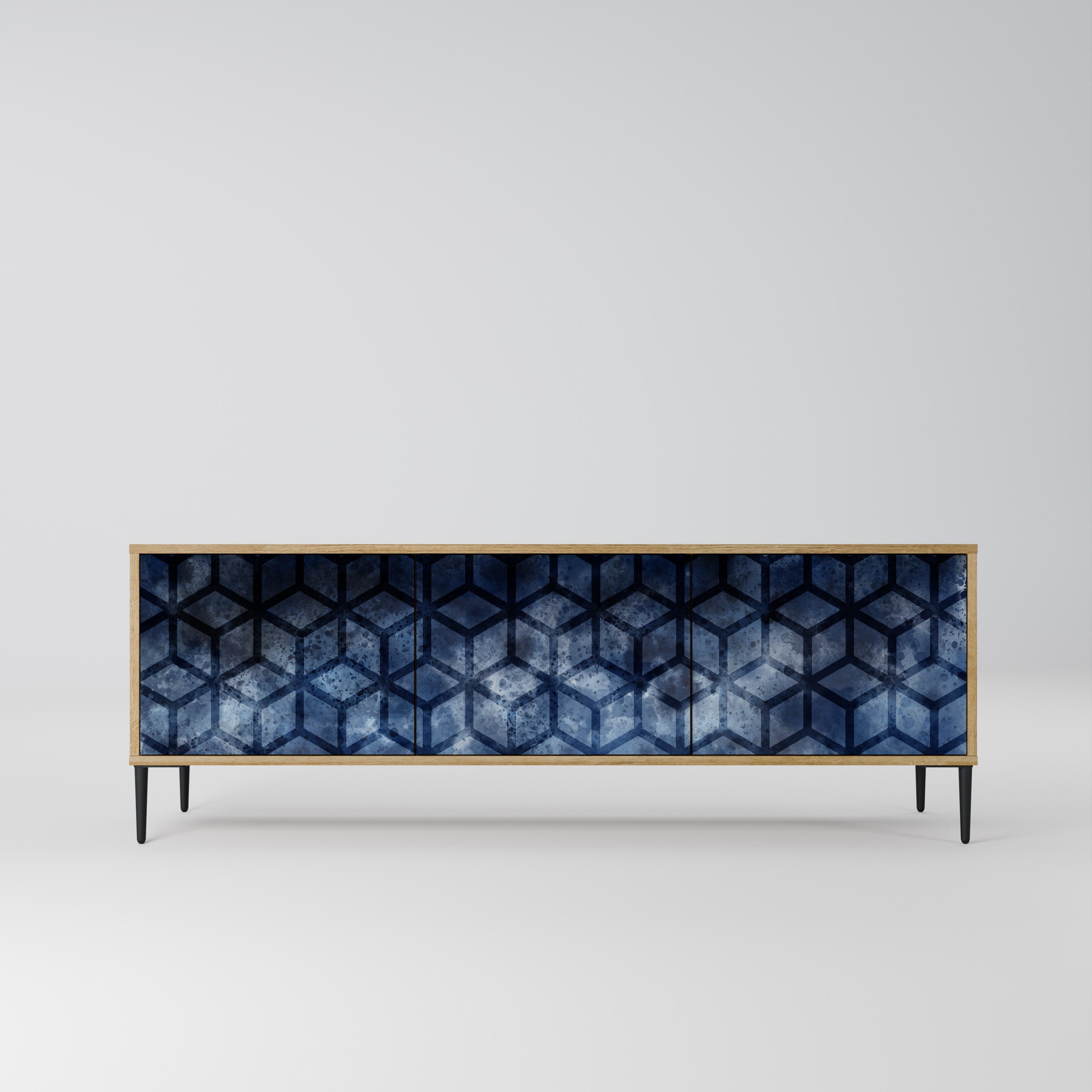 Meuble TV 3 portes CUBIC MIST effet chêne