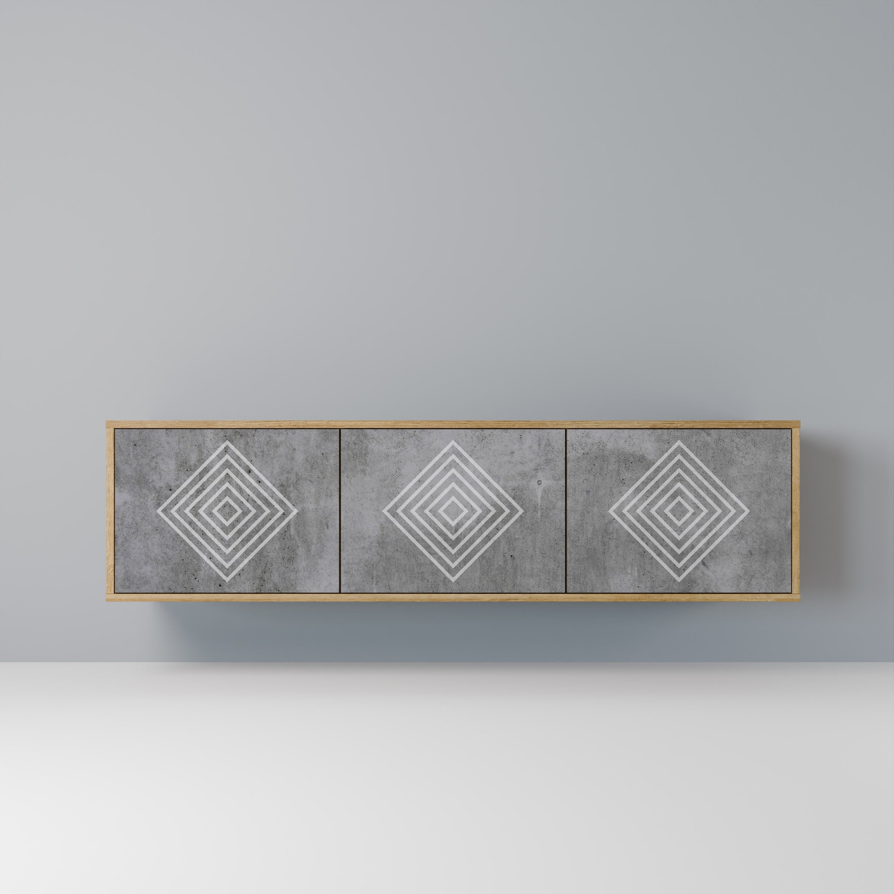Meuble TV 3 portes POLYGONAL ARTISTRY effet chêne