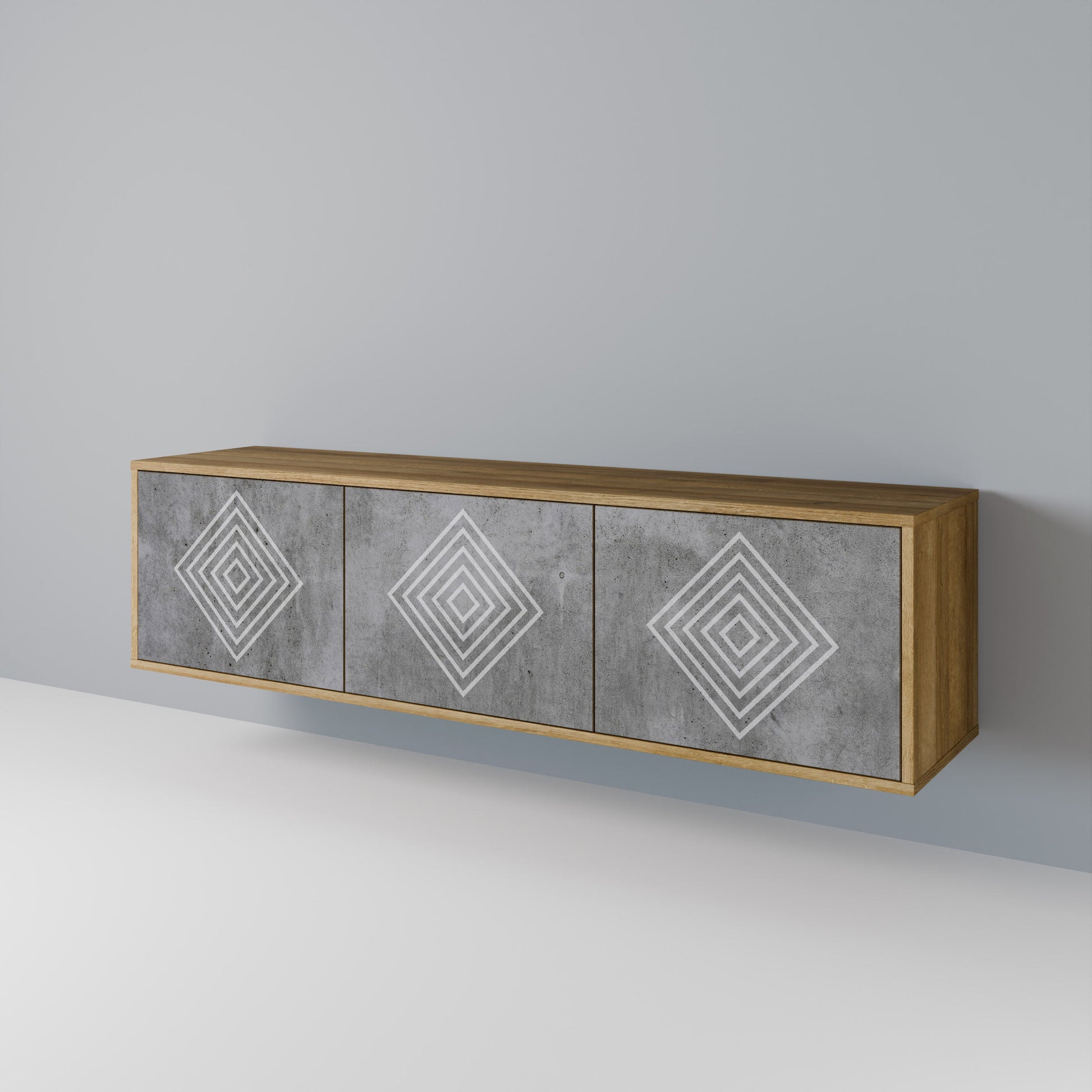 Meuble TV 3 portes POLYGONAL ARTISTRY effet chêne