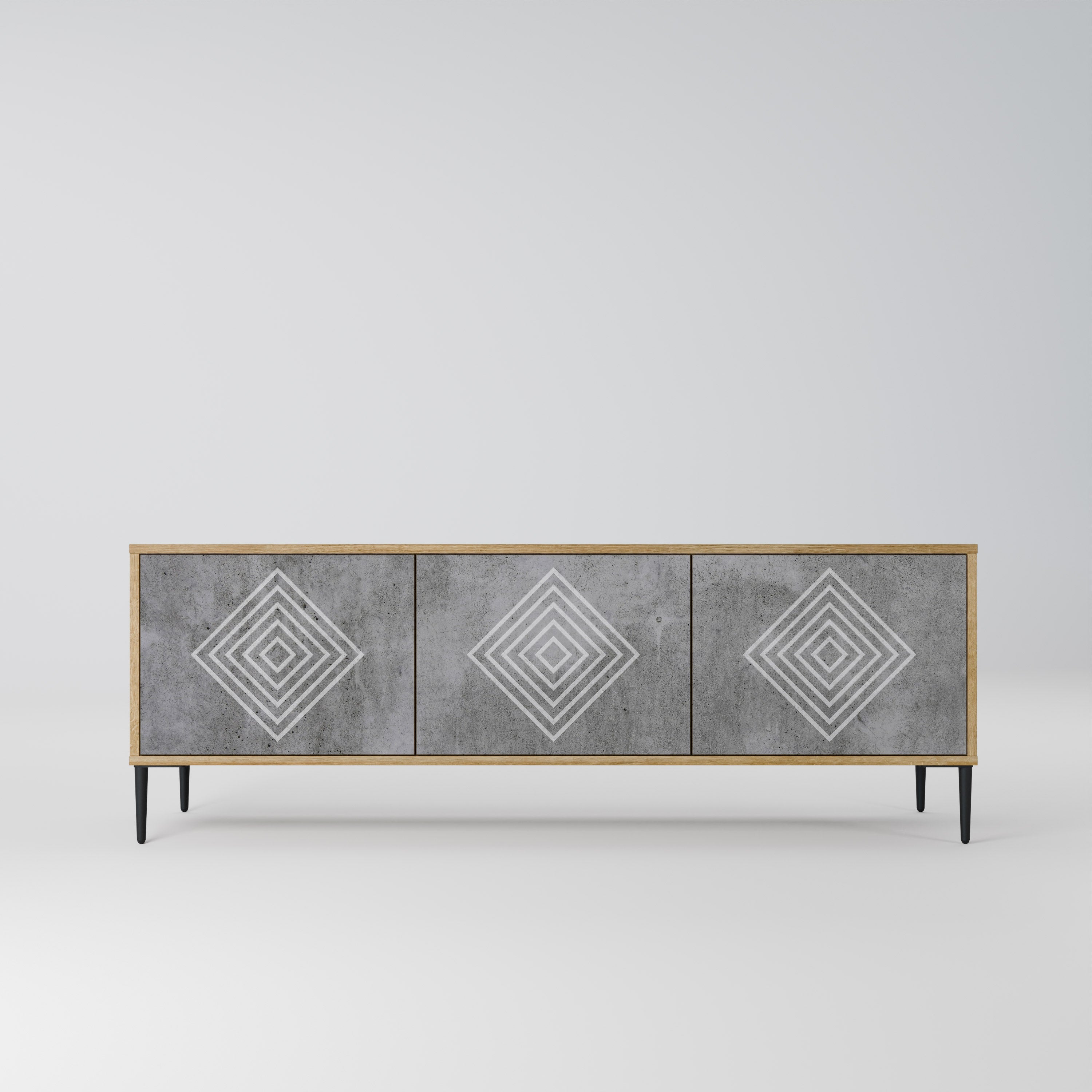 Meuble TV 3 portes POLYGONAL ARTISTRY effet chêne