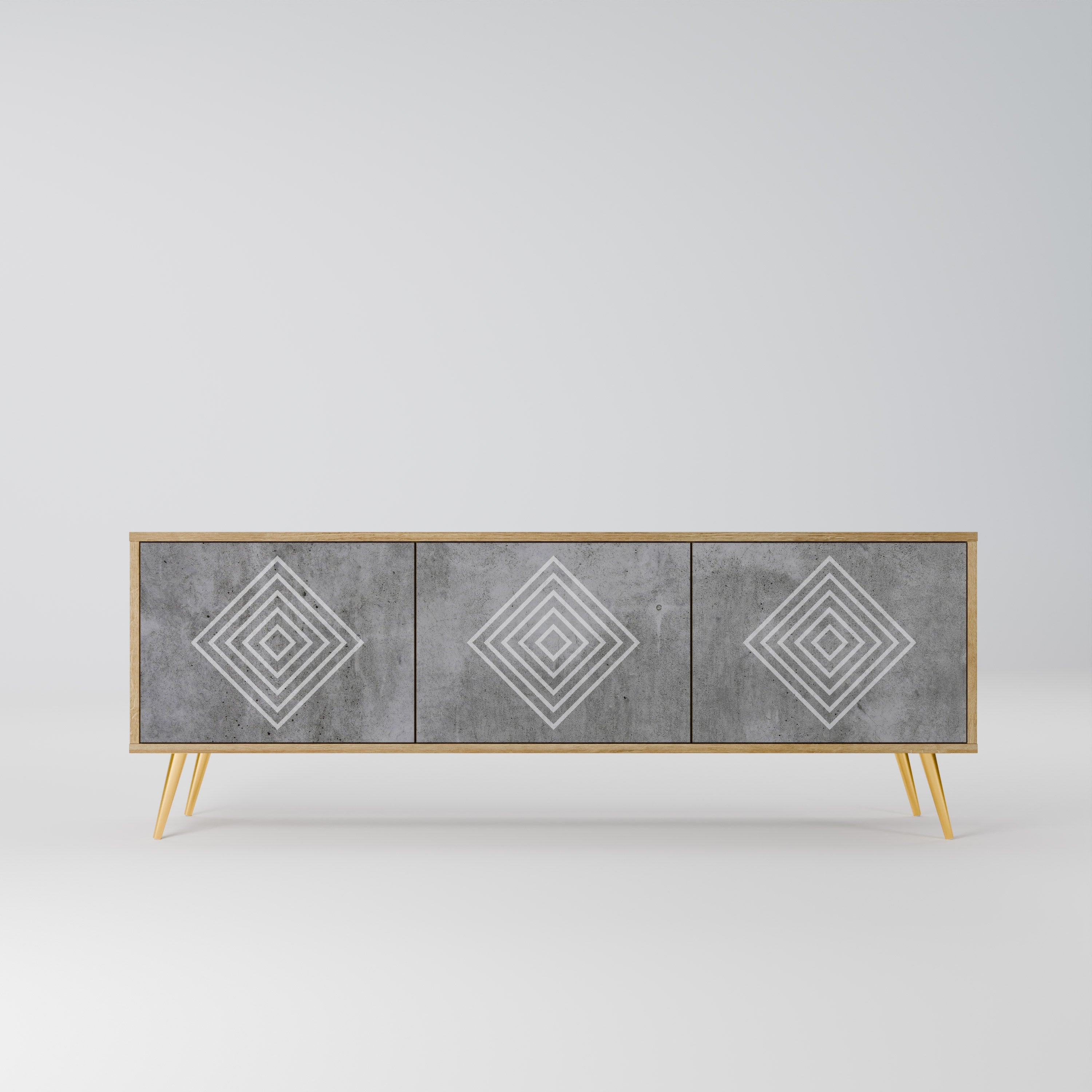 Meuble TV 3 portes POLYGONAL ARTISTRY effet chêne
