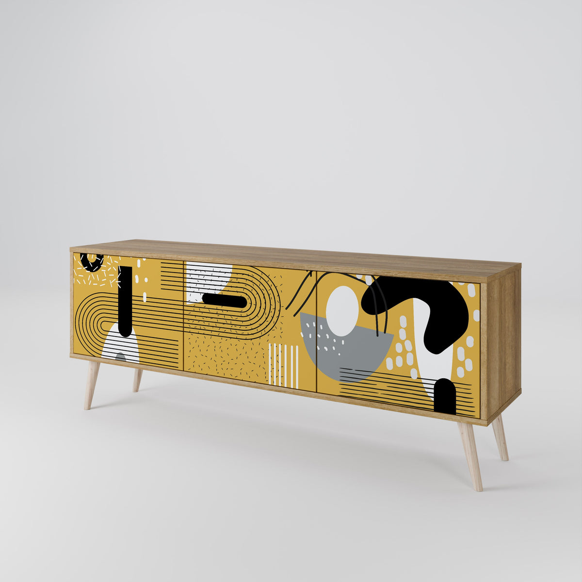 Meuble TV 3 portes SHAPESHIFT SYMPHONY effet chêne
