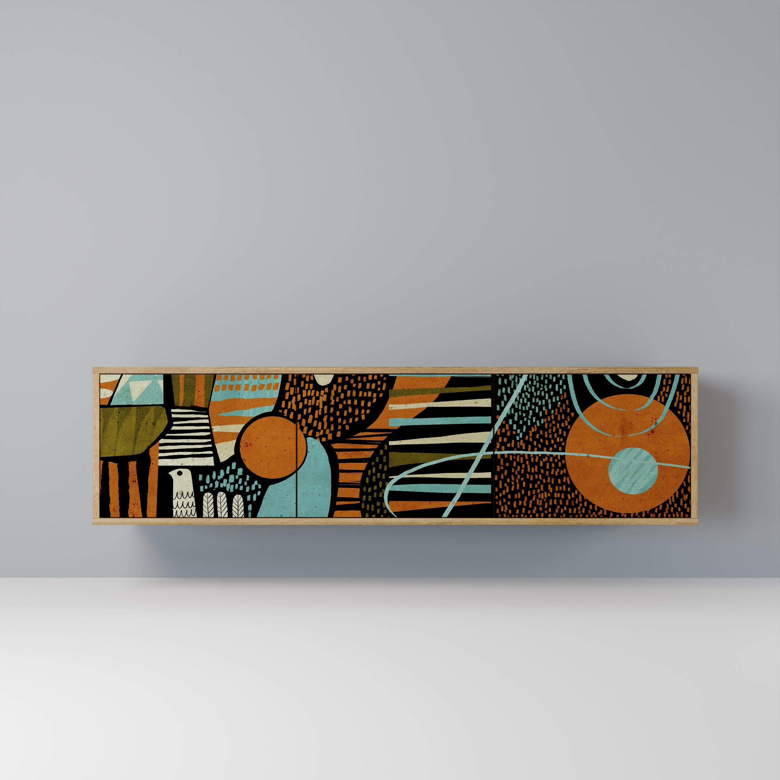 Meuble TV 3 portes GEODE GLIMMER effet chêne