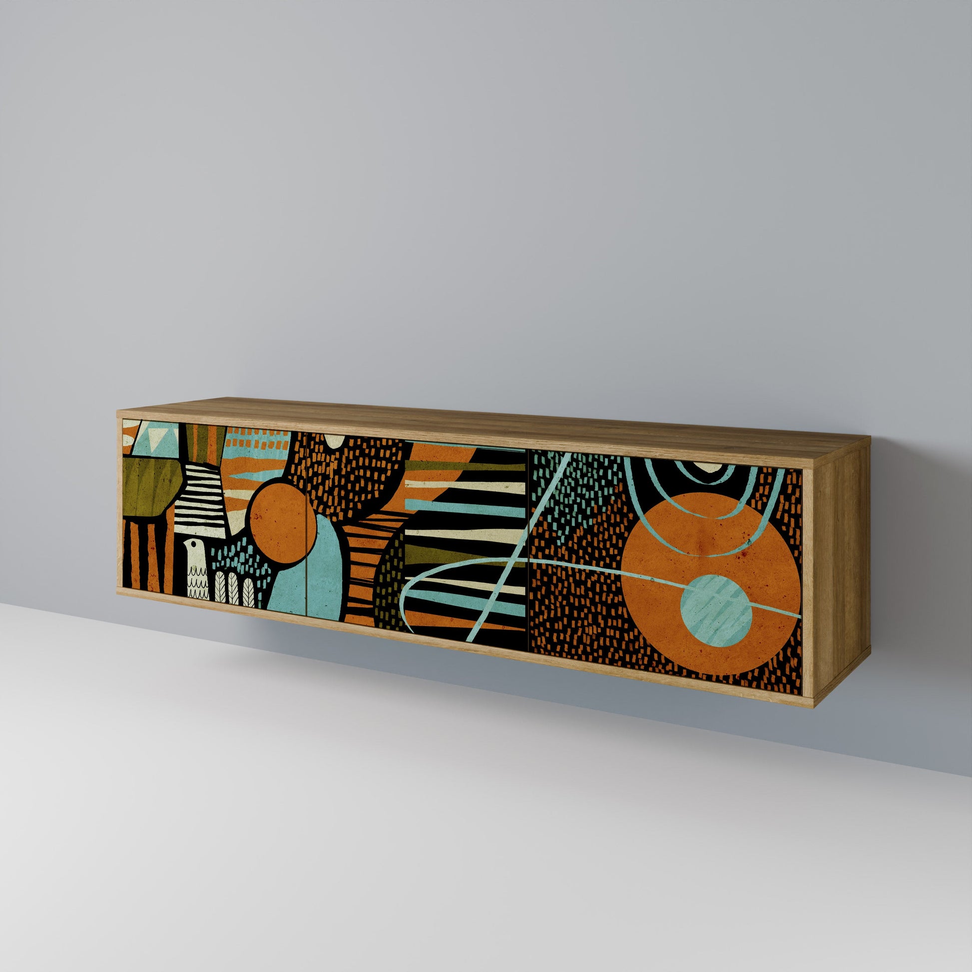 Meuble TV 3 portes GEODE GLIMMER effet chêne