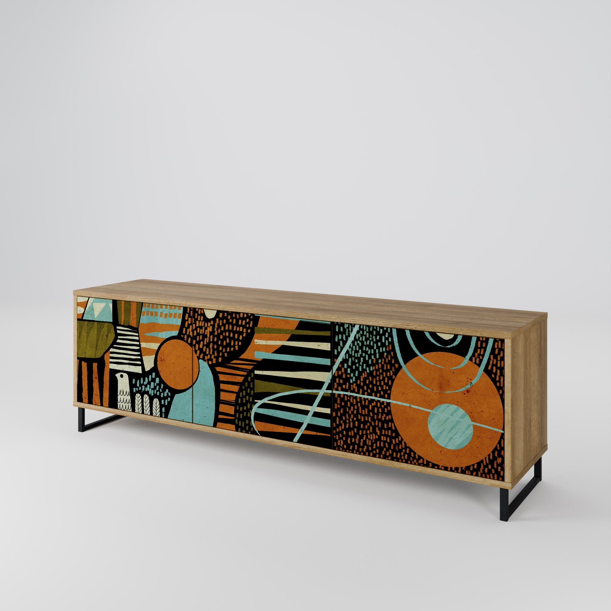 Meuble TV 3 portes GEODE GLIMMER effet chêne