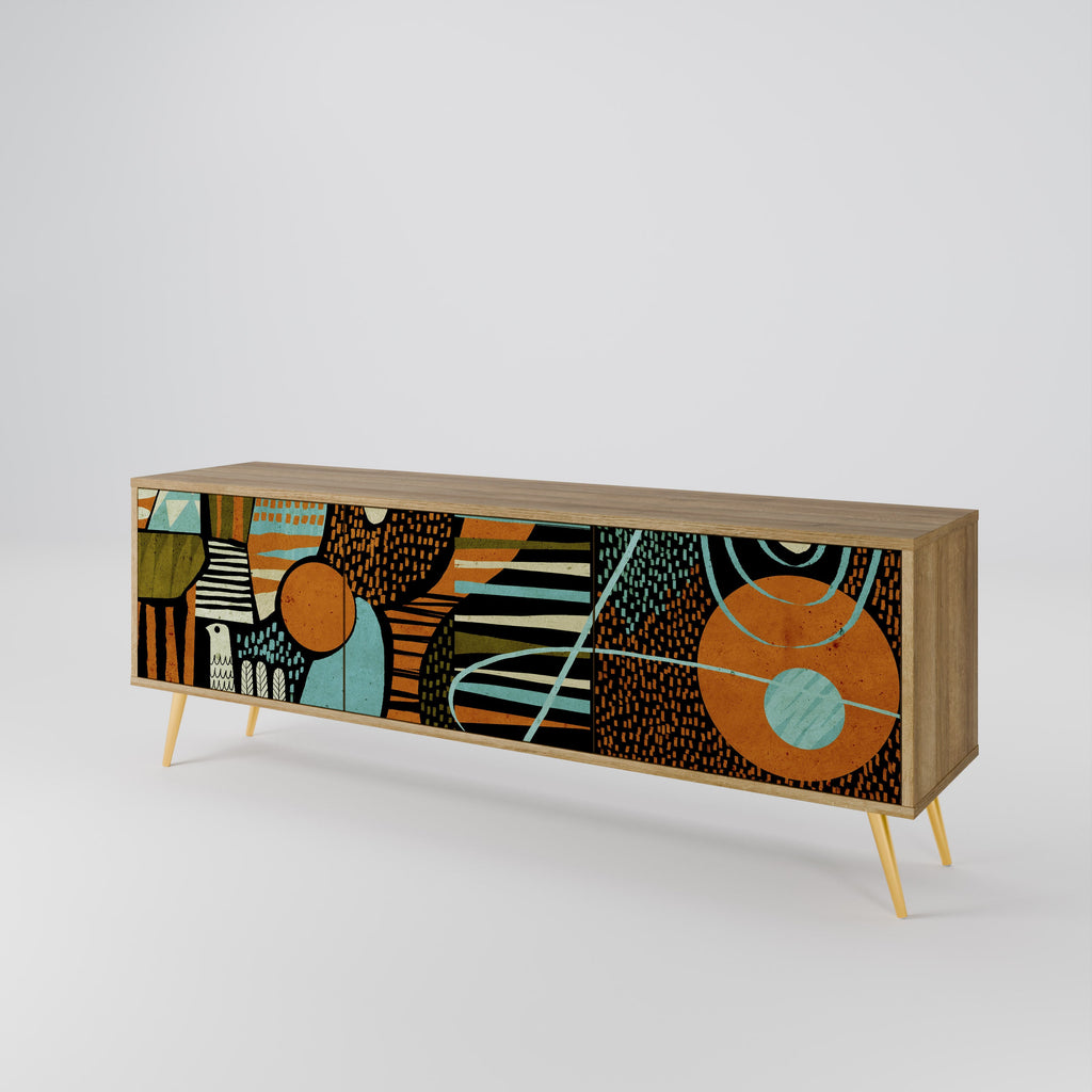 Meuble TV 3 portes GEODE GLIMMER effet chêne