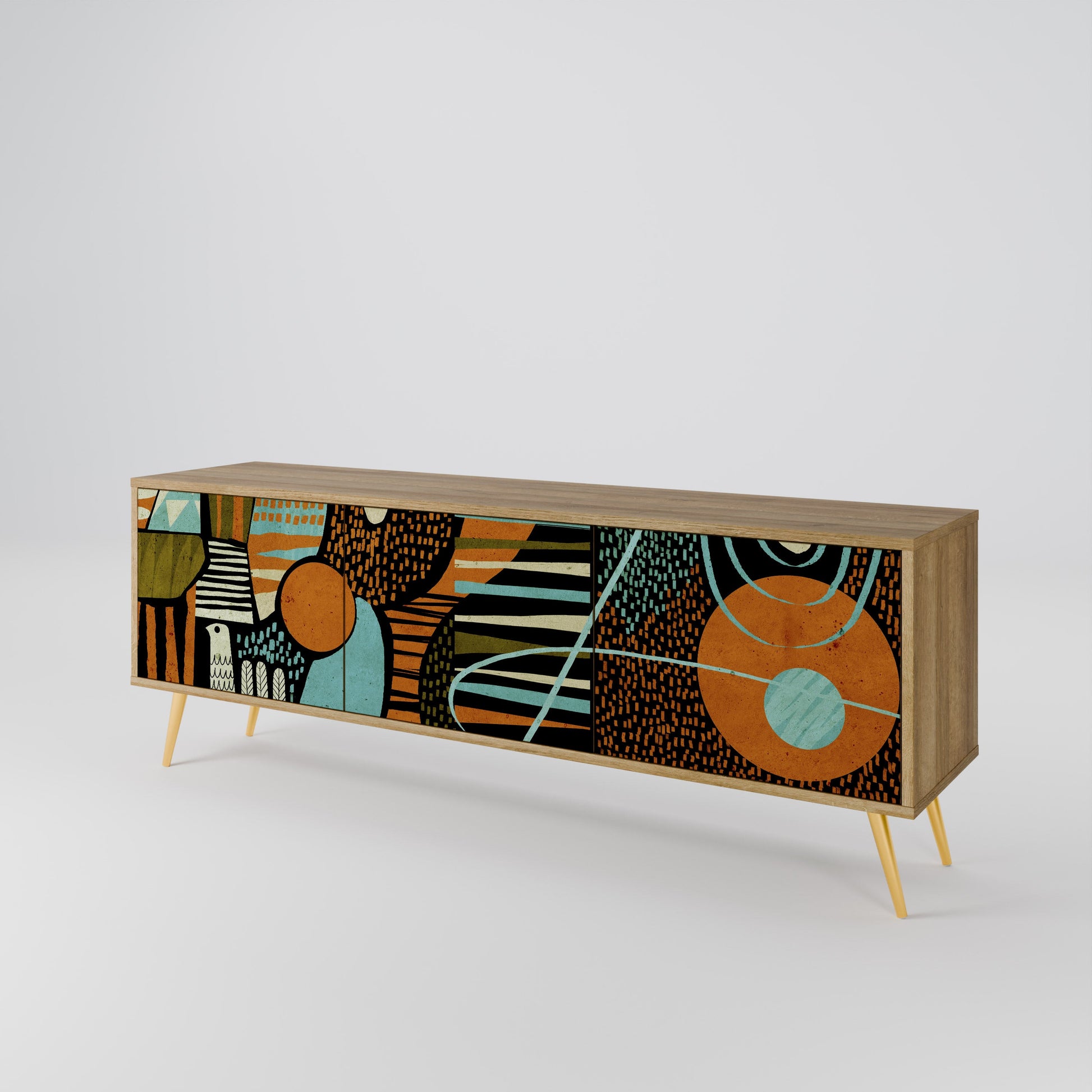 Meuble TV 3 portes GEODE GLIMMER effet chêne