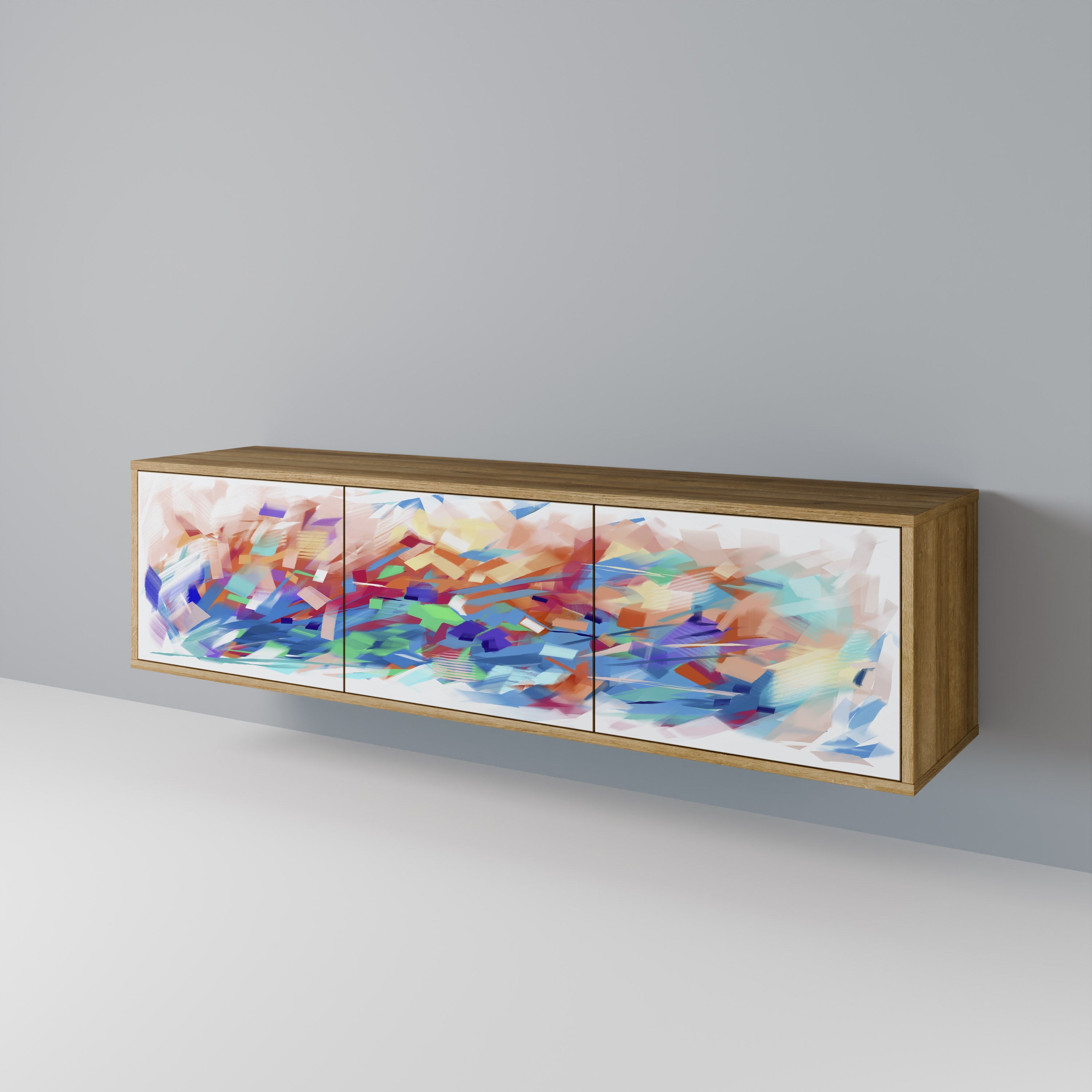 Meuble TV 3 portes FINESSE MASH-UP effet chêne