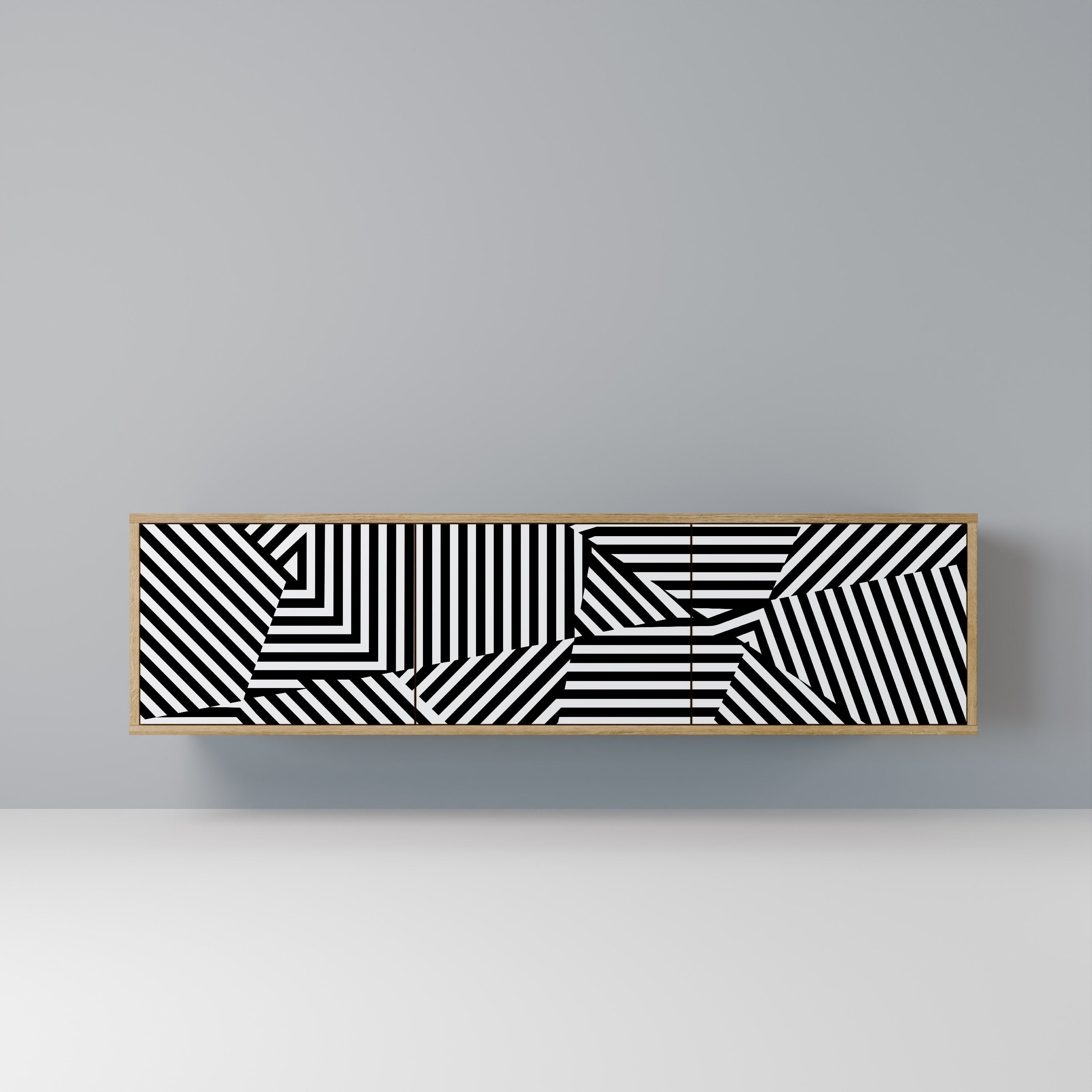 Meuble TV 3 portes ILLUSIONARY LATTICE effet chêne