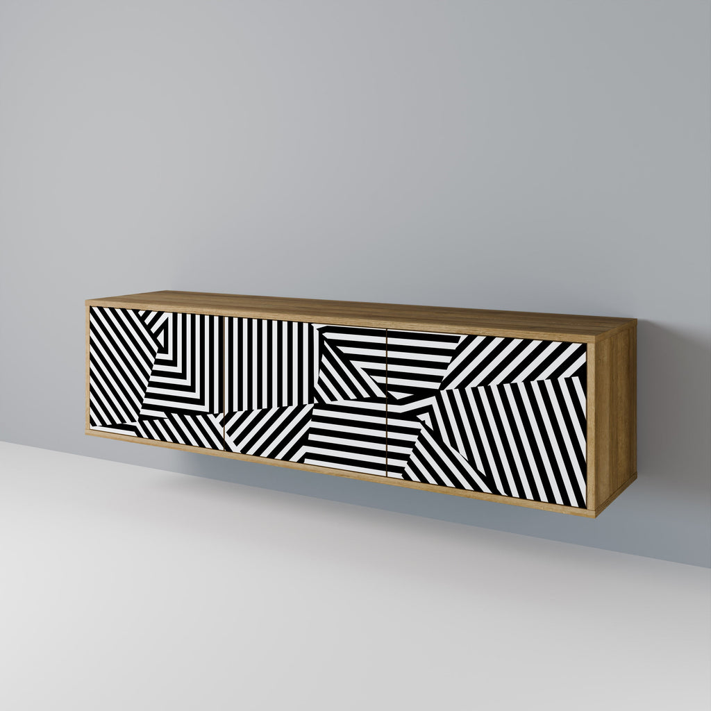 Meuble TV 3 portes ILLUSIONARY LATTICE effet chêne