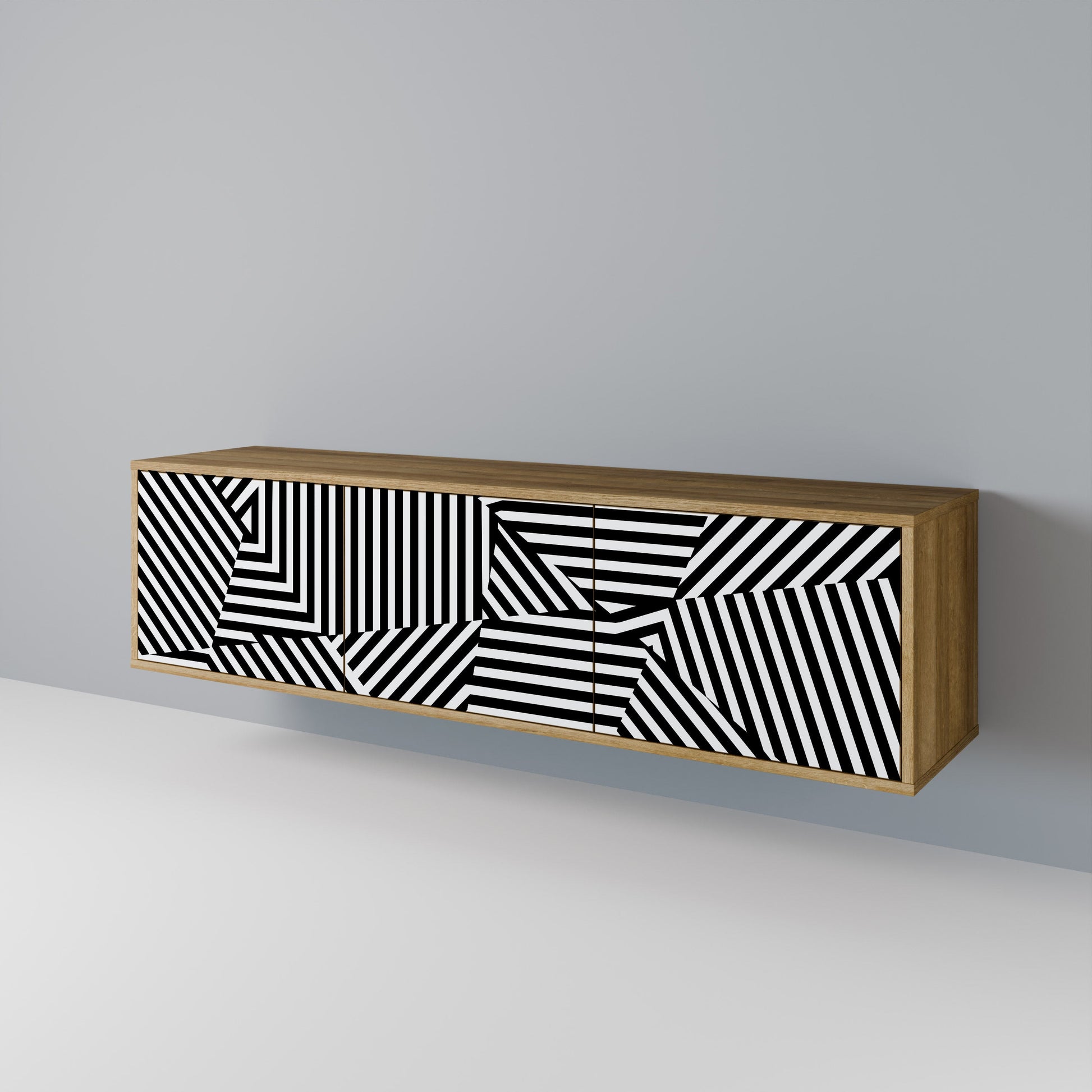 Meuble TV 3 portes ILLUSIONARY LATTICE effet chêne