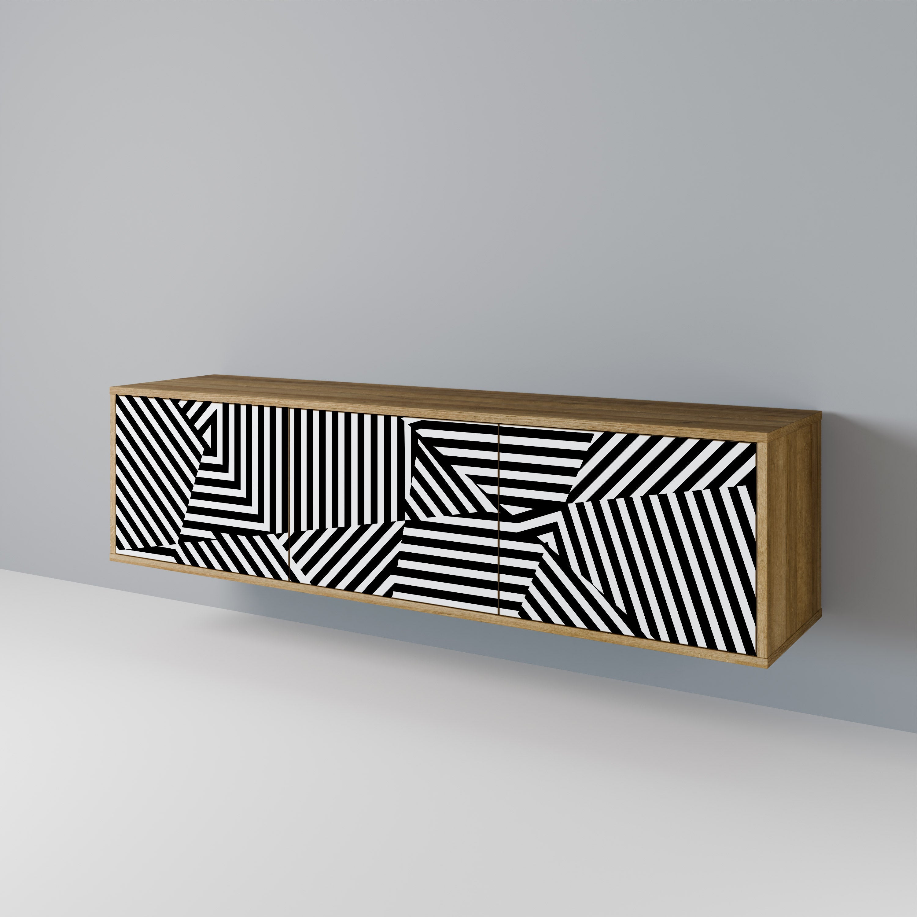 Meuble TV 3 portes ILLUSIONARY LATTICE effet chêne