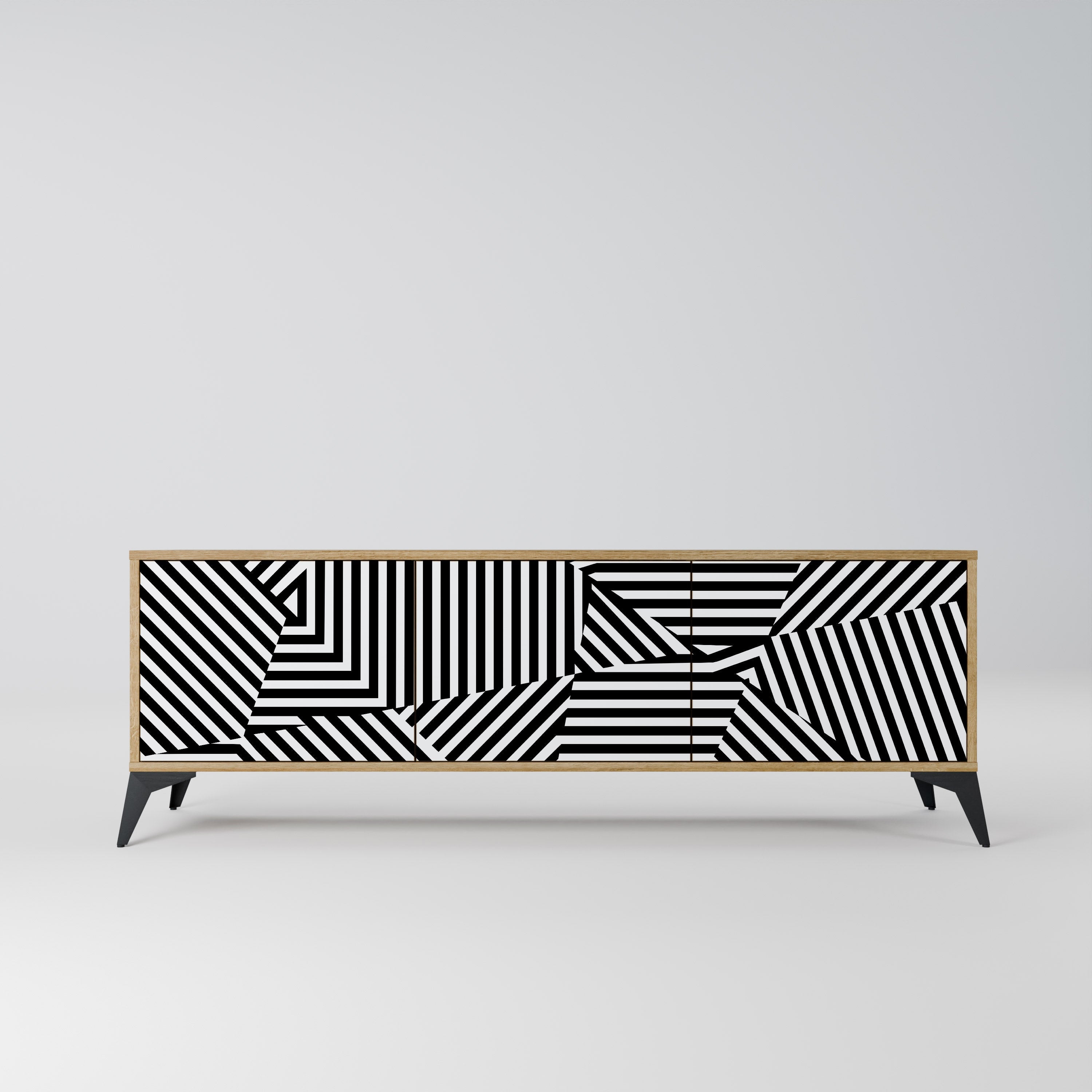 Meuble TV 3 portes ILLUSIONARY LATTICE effet chêne