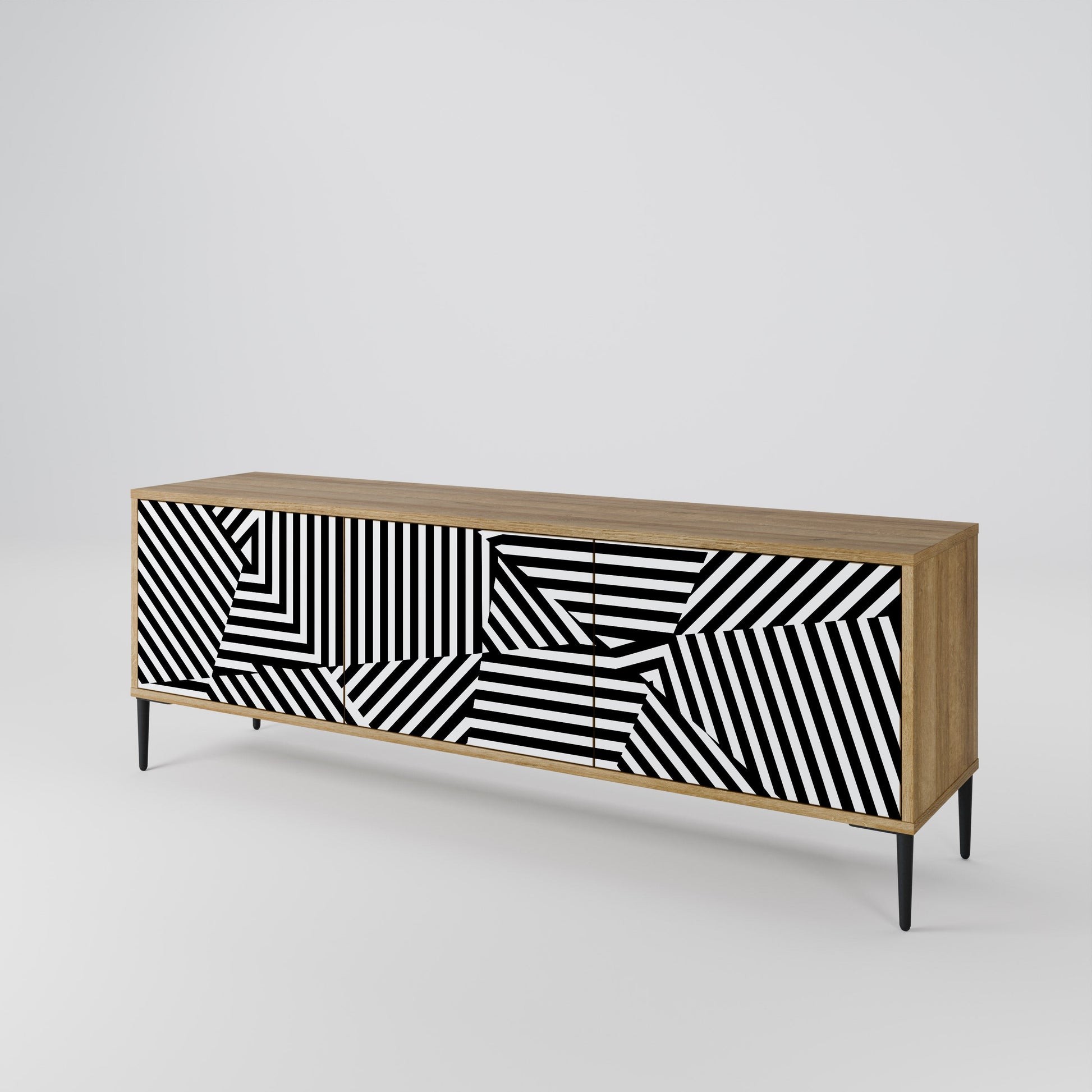 Meuble TV 3 portes ILLUSIONARY LATTICE effet chêne