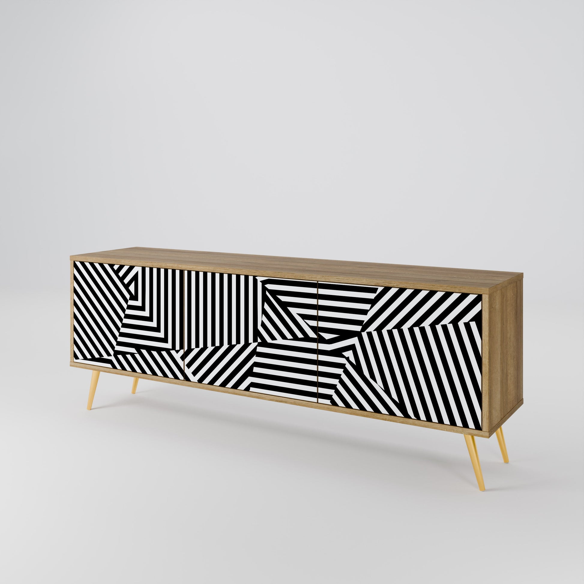 Meuble TV 3 portes ILLUSIONARY LATTICE effet chêne