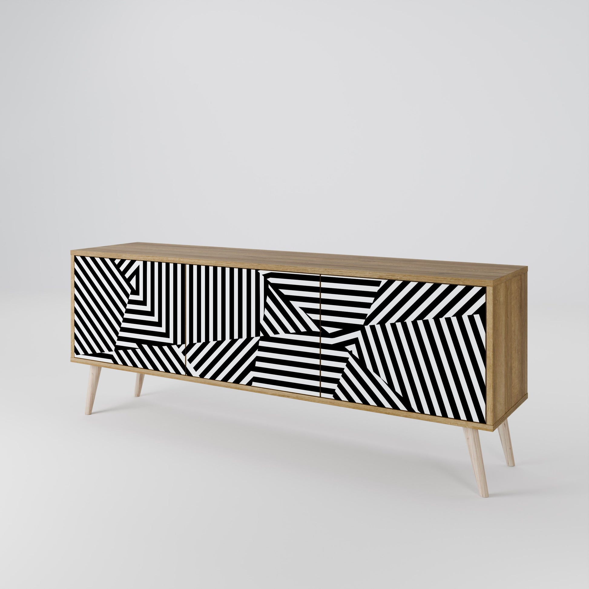 Meuble TV 3 portes ILLUSIONARY LATTICE effet chêne
