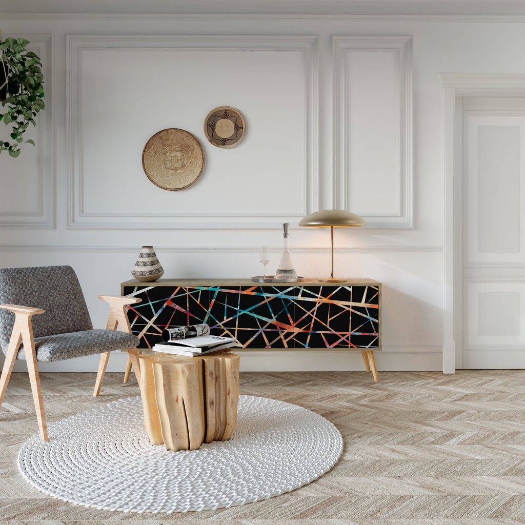 Meuble TV 3 portes POLYGON VERVE effet chêne