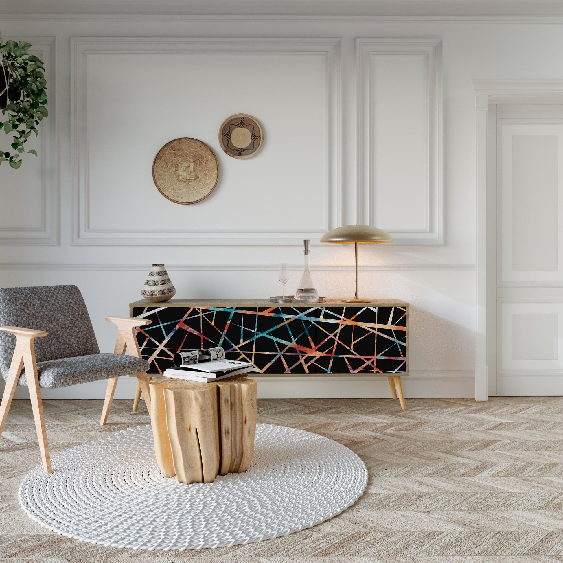 Meuble TV 3 portes POLYGON VERVE effet chêne