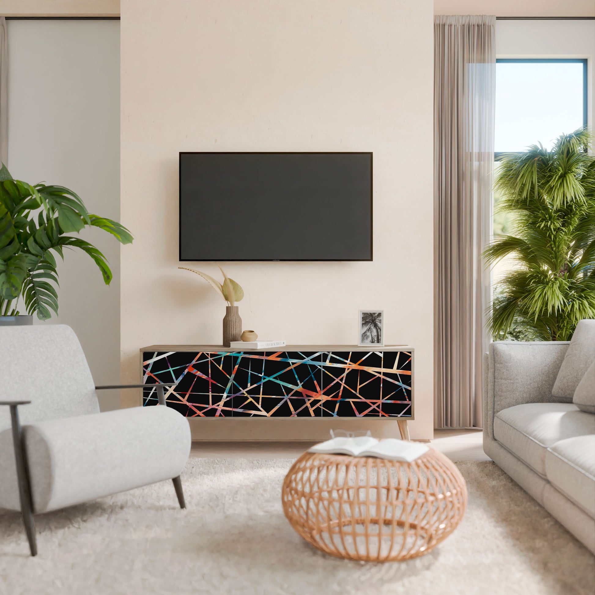 Meuble TV 3 portes POLYGON VERVE effet chêne