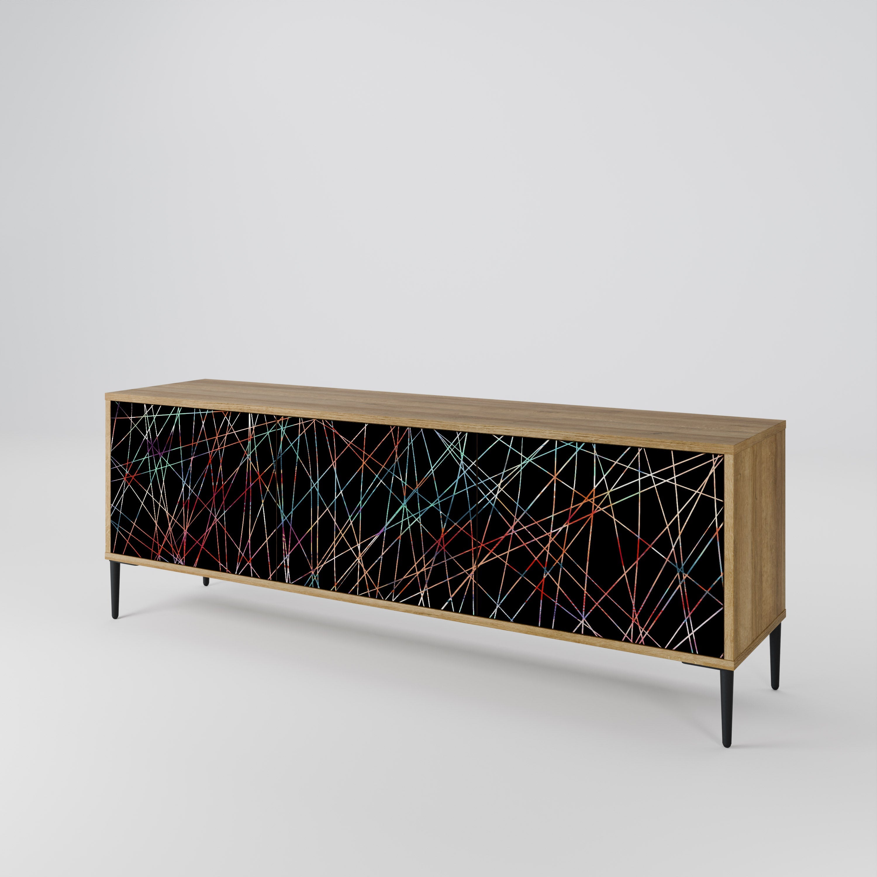 Meuble TV 3 portes LUMINOUS SNARE effet chêne
