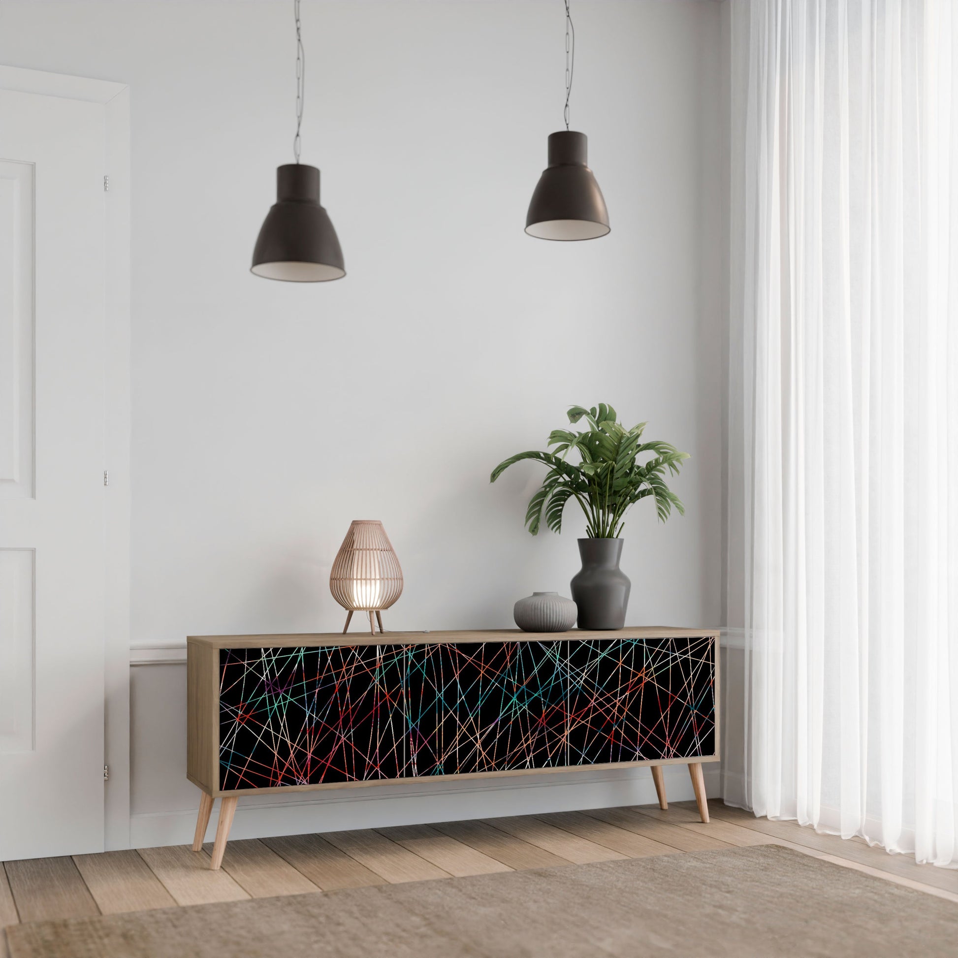 LUMINOUS SNARE 3-Door TV Stand in Oak Effect