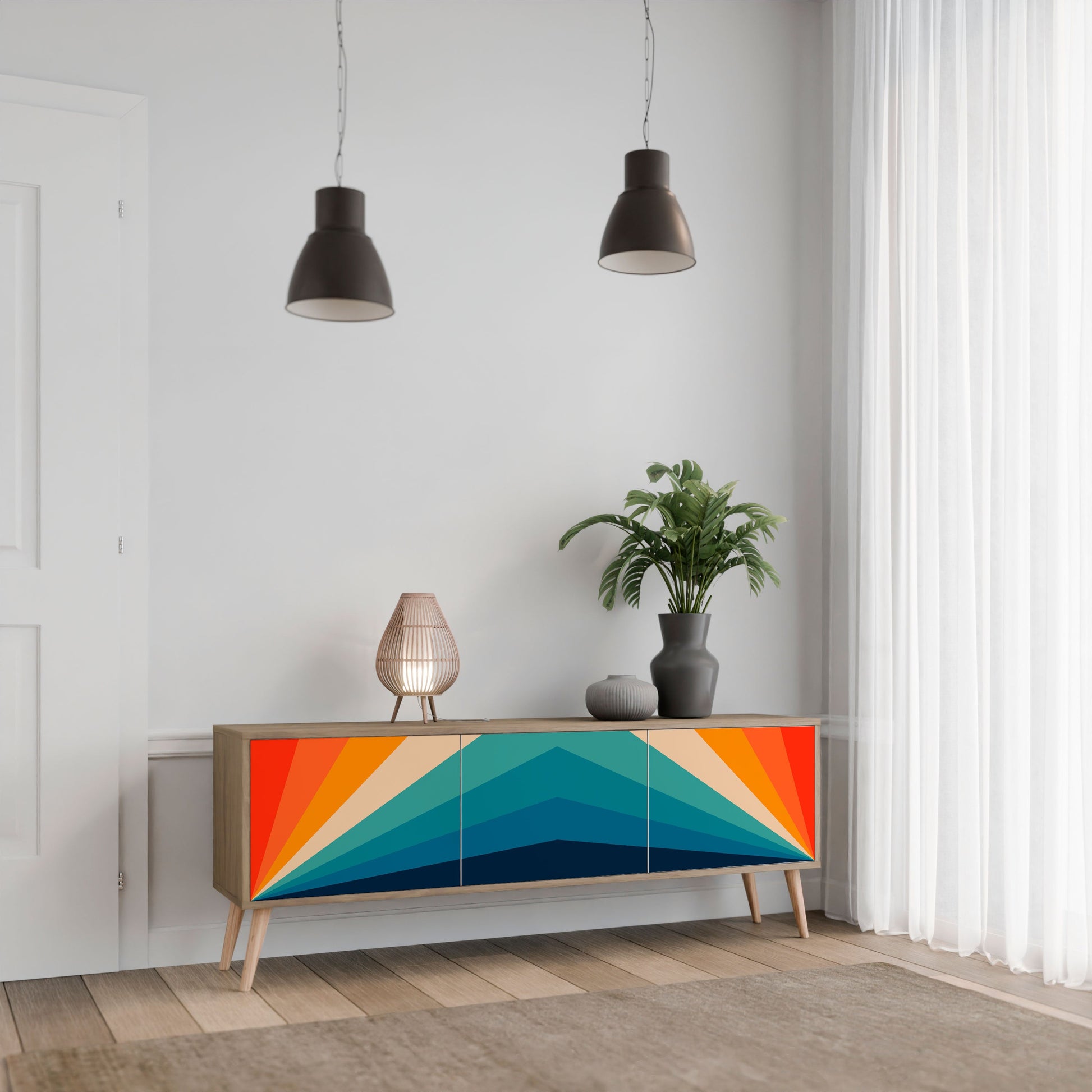 Meuble TV 3 portes PRISM CONCUSSION effet chêne
