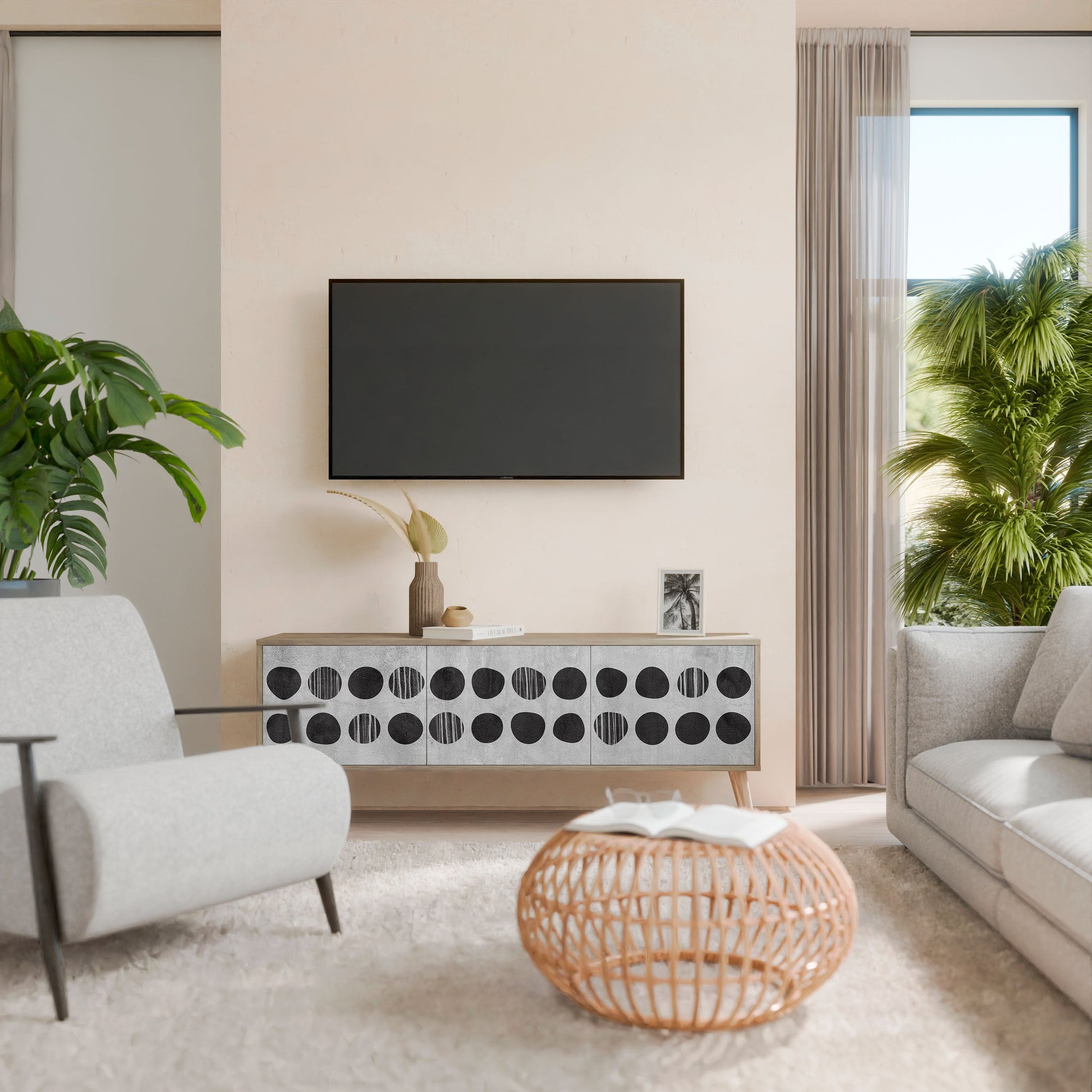 Meuble TV 3 portes GHOSTLY GRADIENTS effet chêne