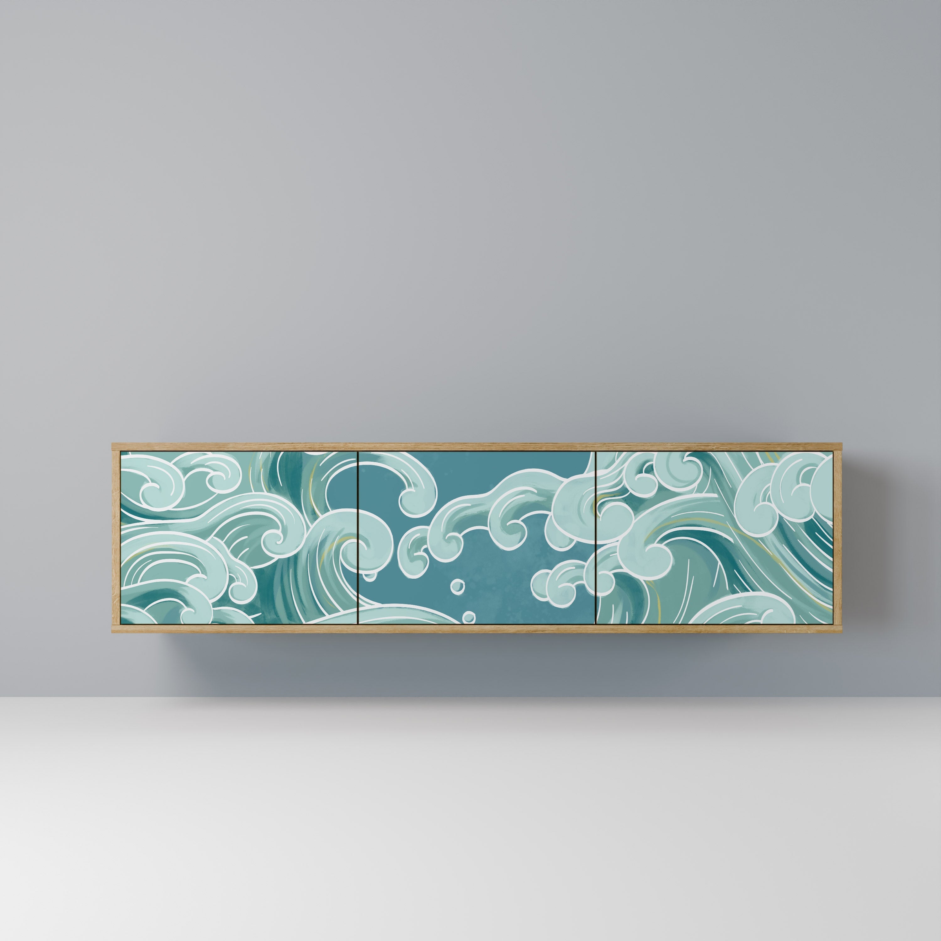 Meuble TV 3 portes ASIAN SWAY effet chêne