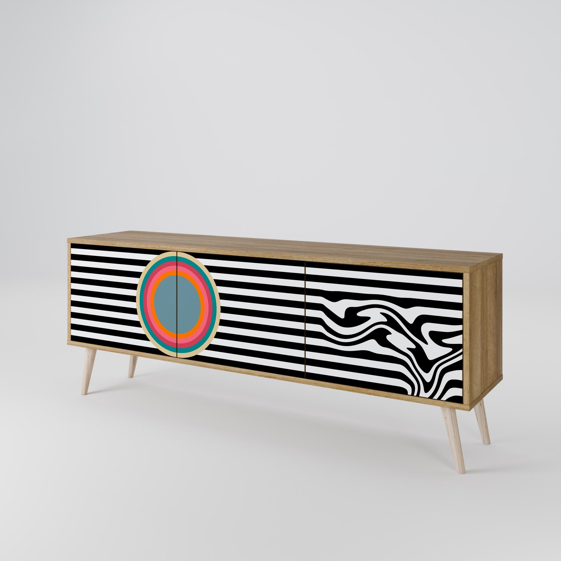 SPECTRA SHOWCASE 3-Door TV Stand in Oak Effect