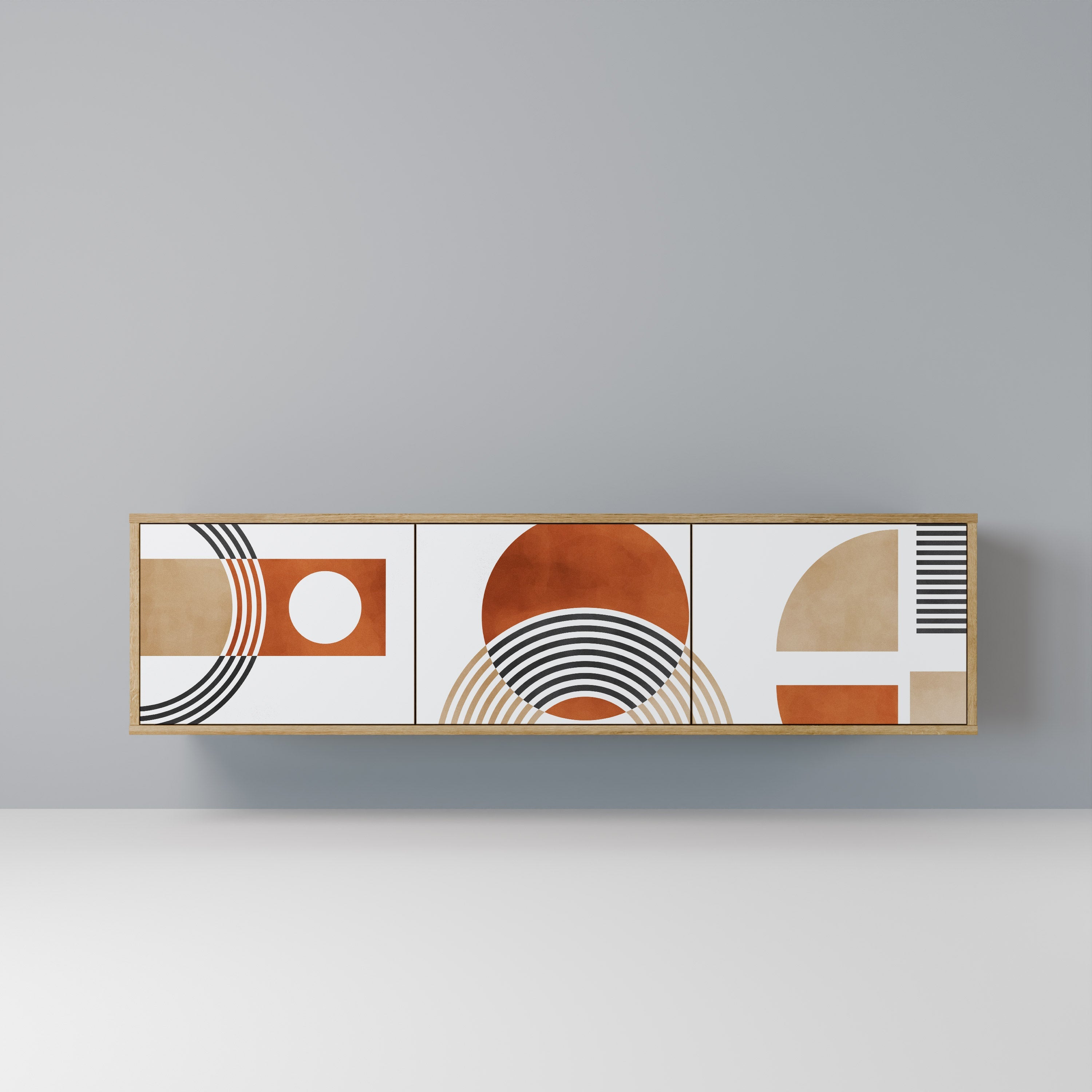 Meuble TV 3 portes CIRCLE RHYTM effet chêne