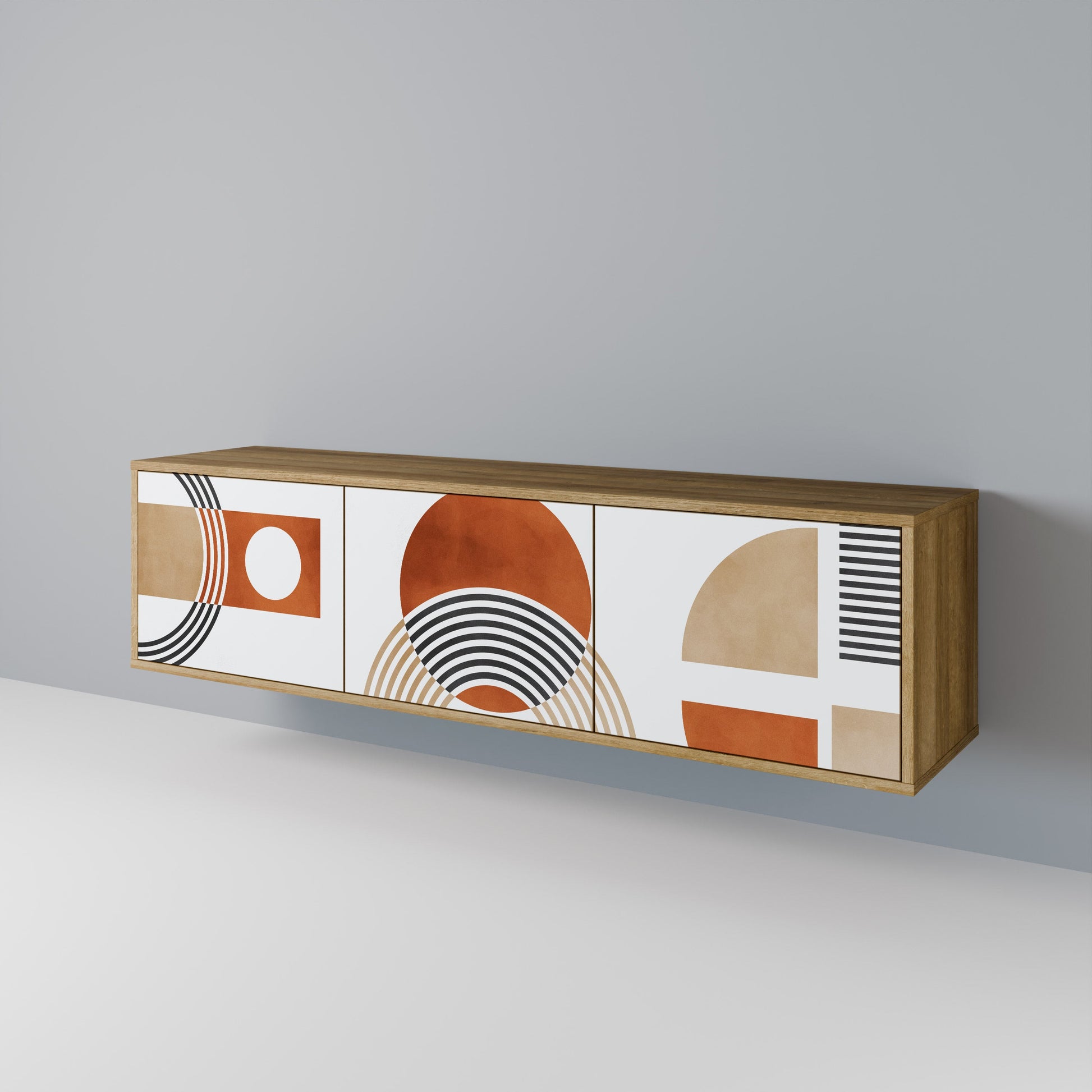 Meuble TV 3 portes CIRCLE RHYTM effet chêne