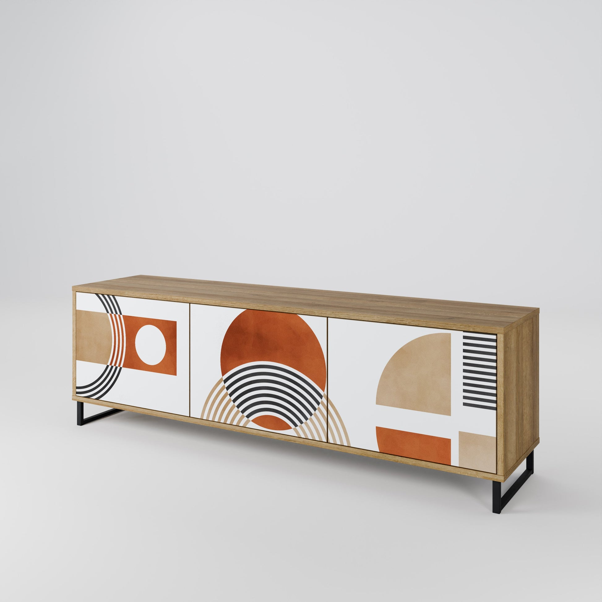 Meuble TV 3 portes CIRCLE RHYTM effet chêne