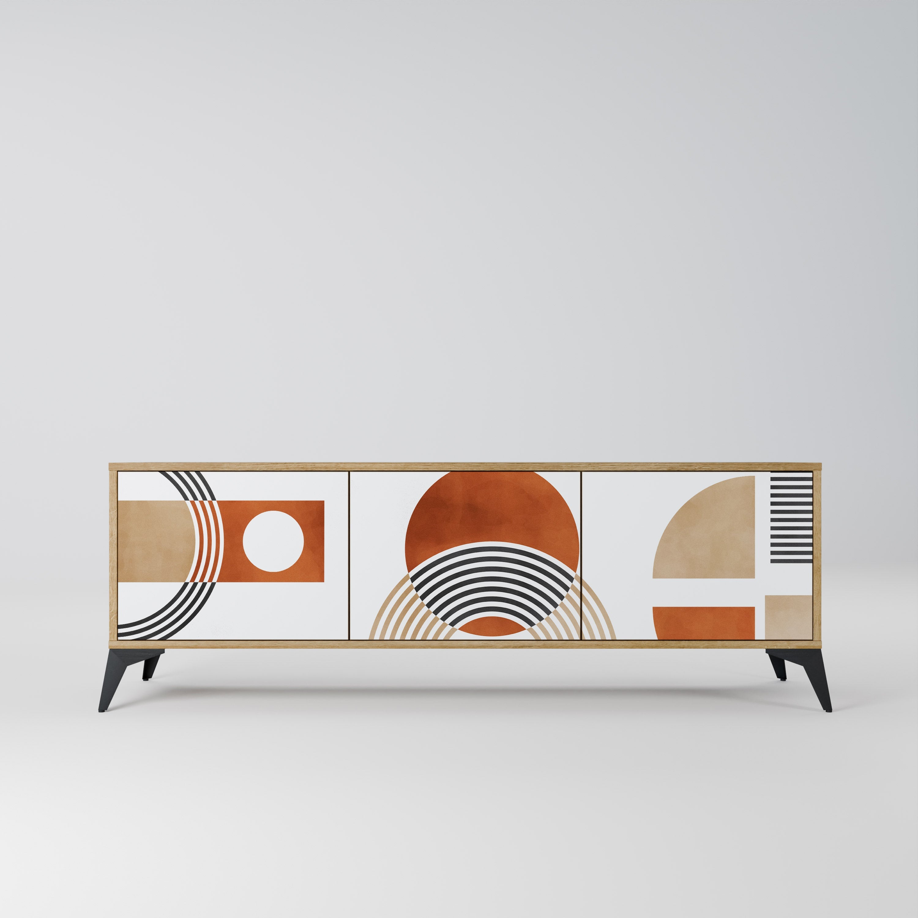 Meuble TV 3 portes CIRCLE RHYTM effet chêne