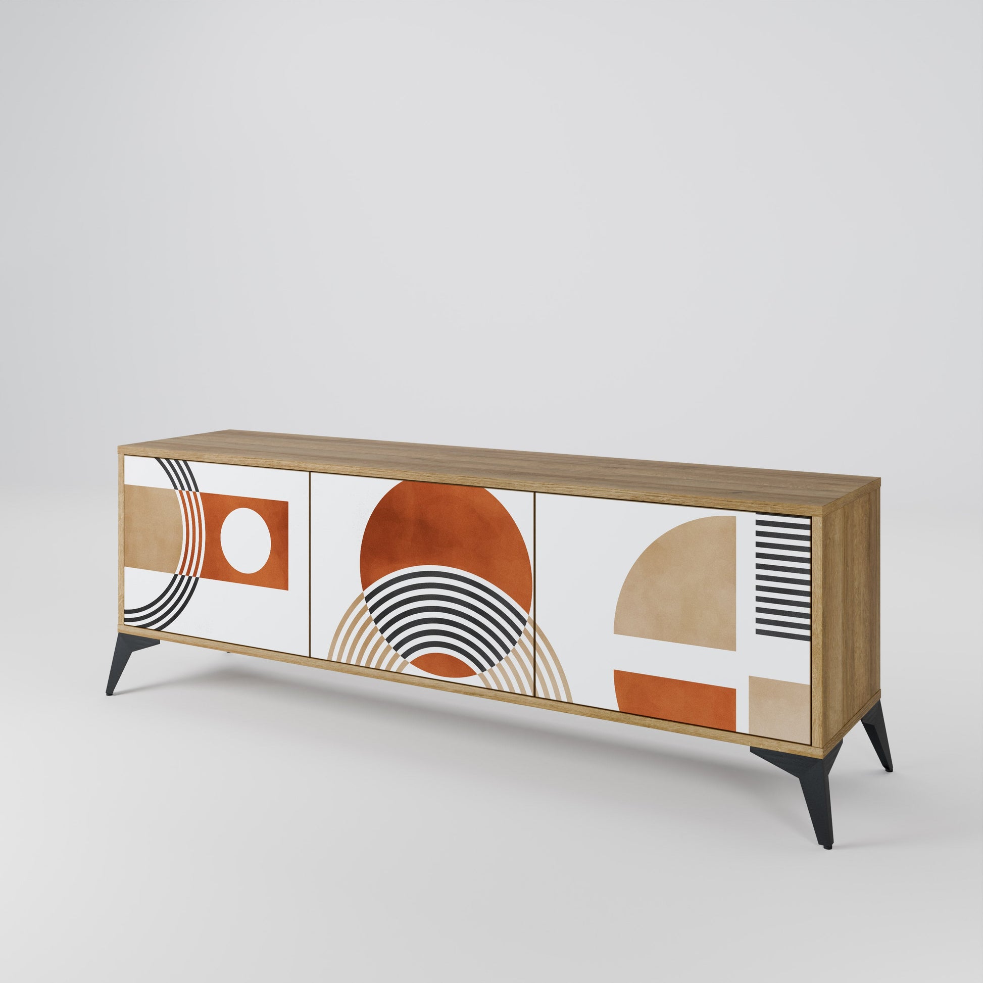 Meuble TV 3 portes CIRCLE RHYTM effet chêne
