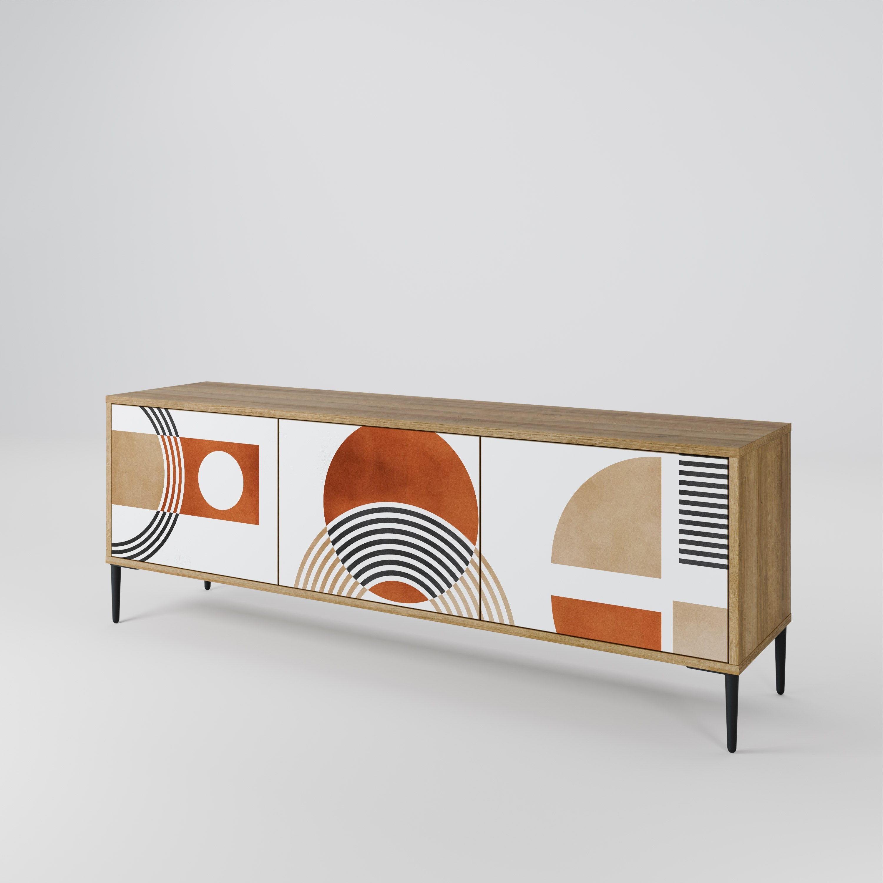 Meuble TV 3 portes CIRCLE RHYTM effet chêne