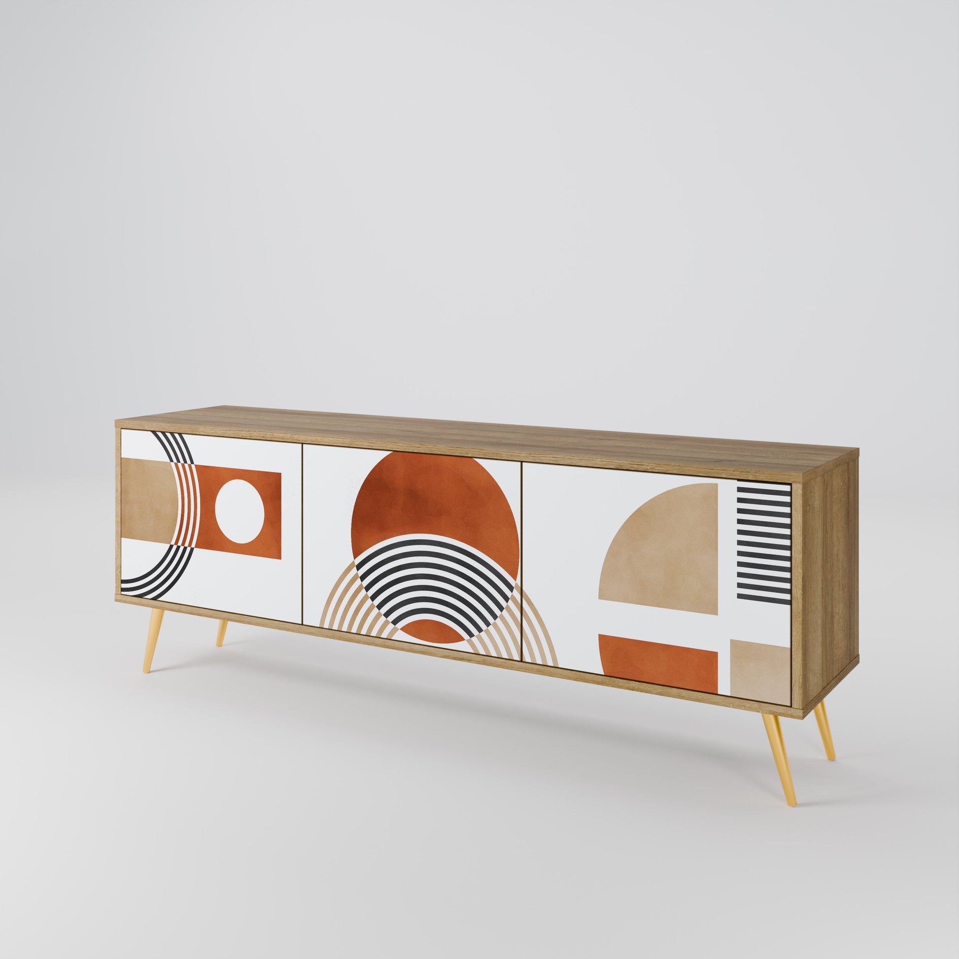 Meuble TV 3 portes CIRCLE RHYTM effet chêne