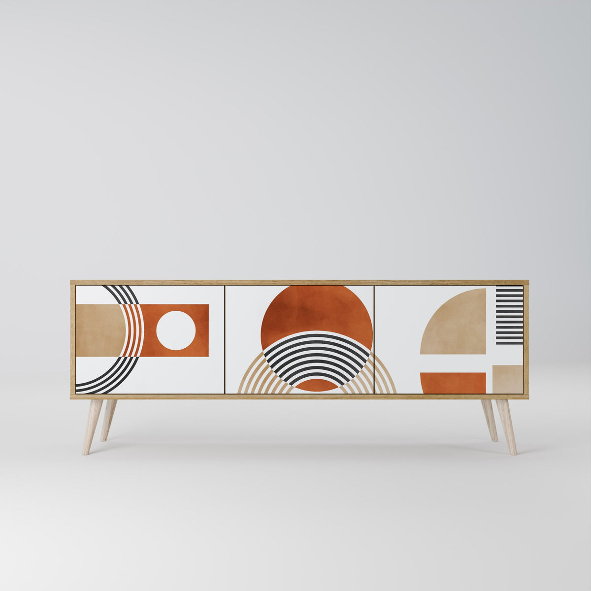 Meuble TV 3 portes CIRCLE RHYTM effet chêne
