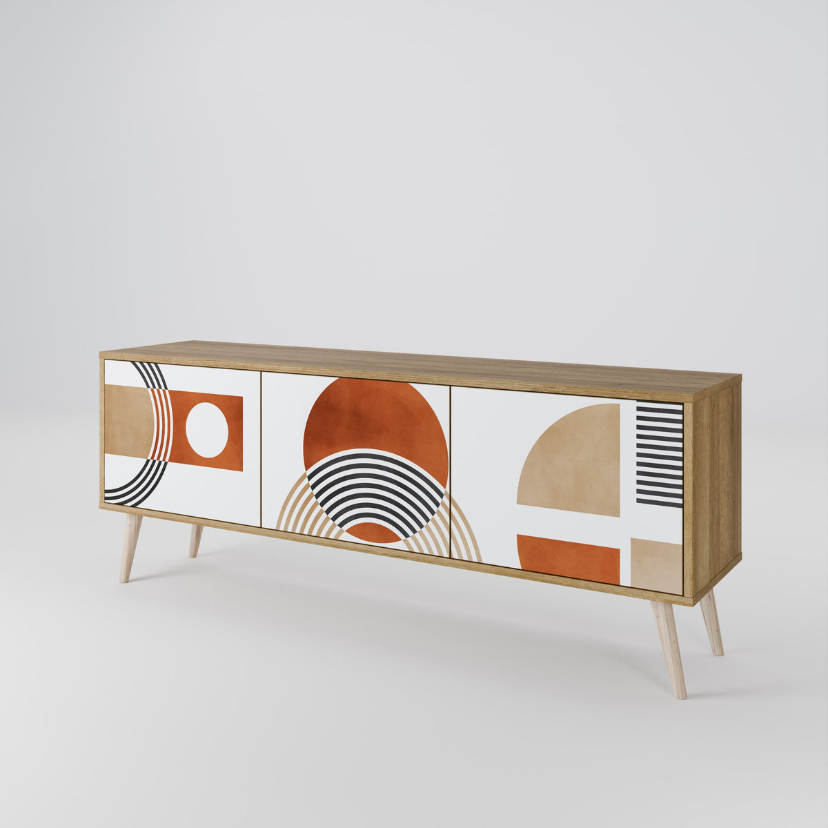 Meuble TV 3 portes CIRCLE RHYTM effet chêne