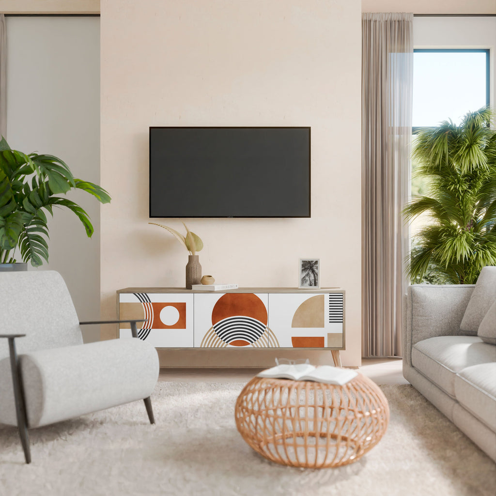Meuble TV 3 portes CIRCLE RHYTM effet chêne