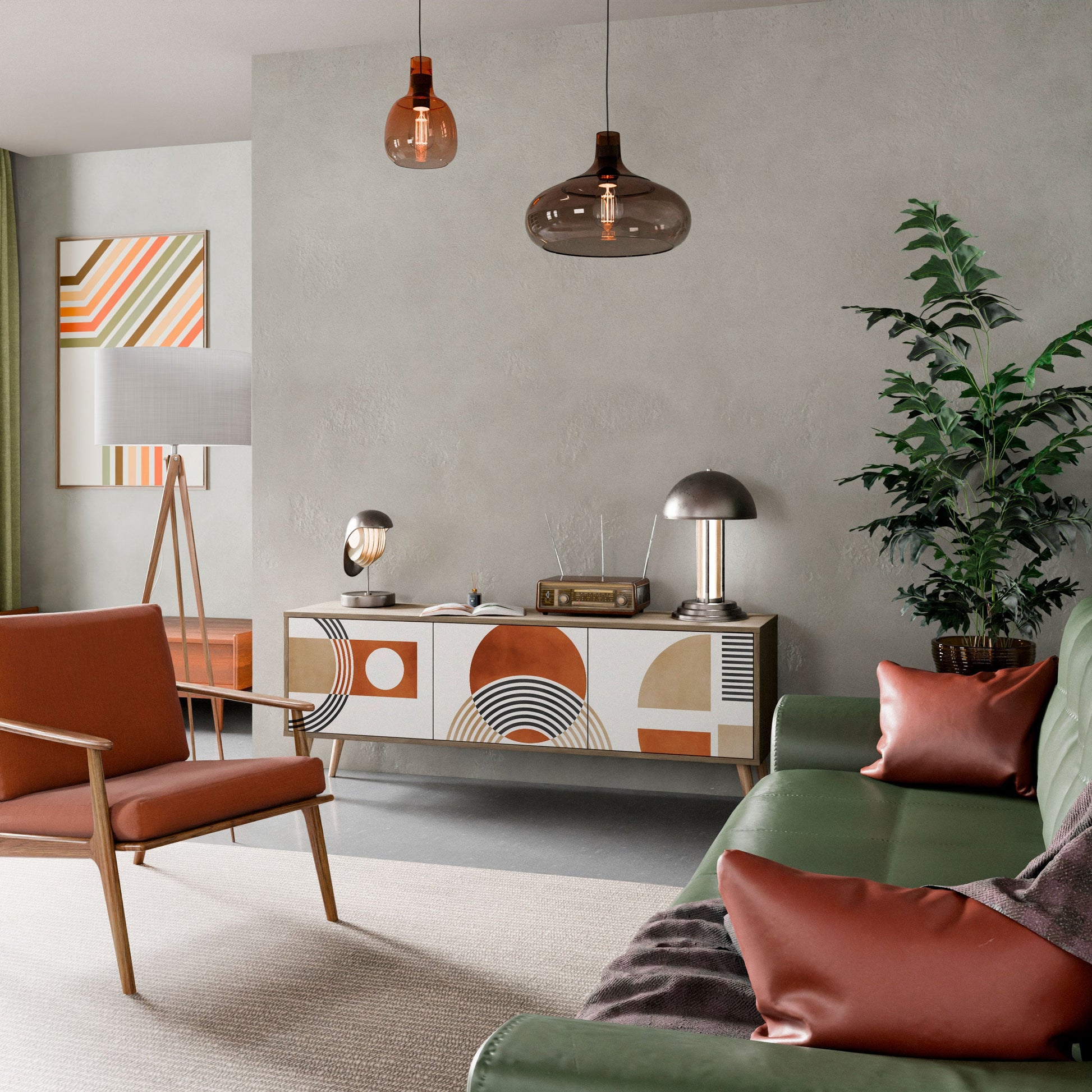 Meuble TV 3 portes CIRCLE RHYTM effet chêne