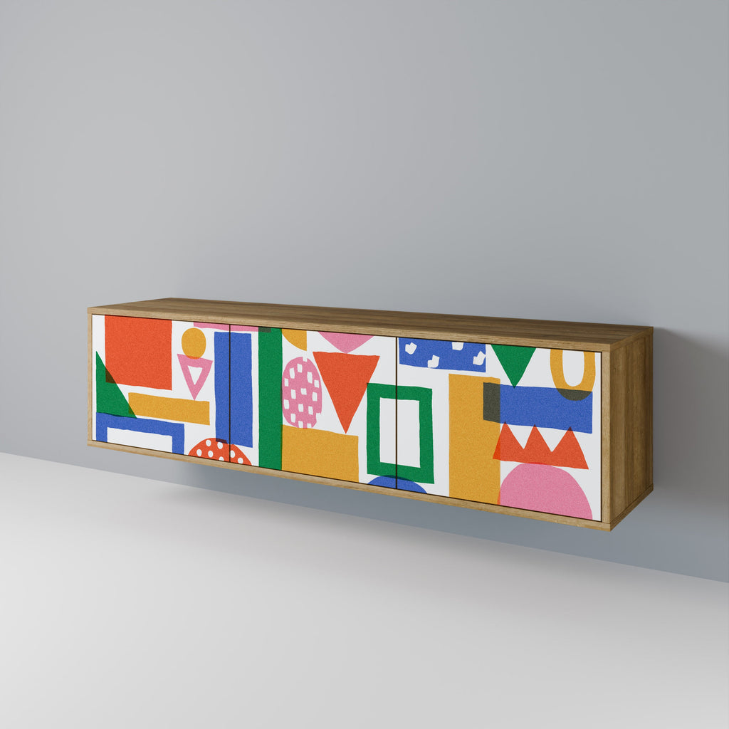Meuble TV 3 portes GEOMETRIC GLIMMER effet chêne