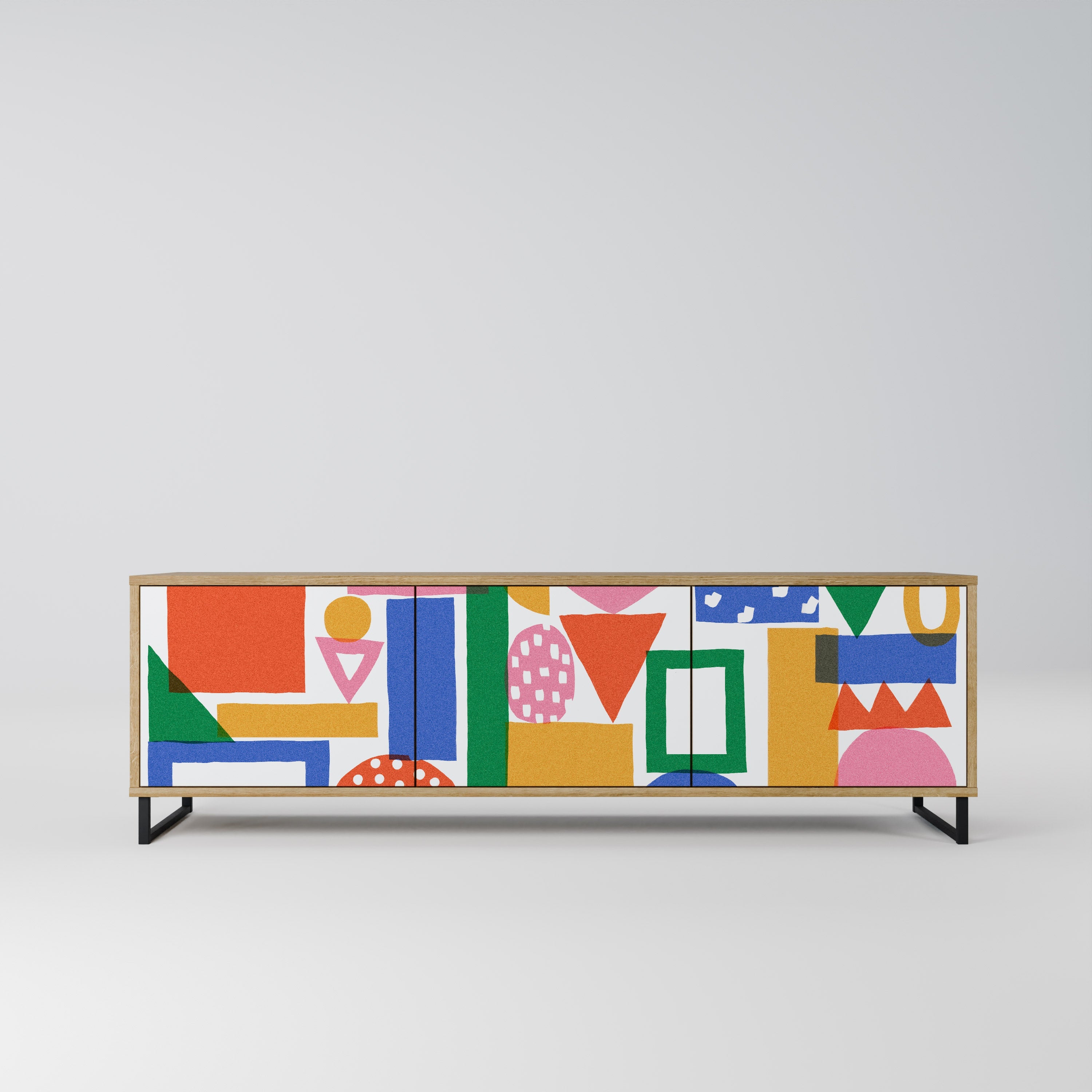Meuble TV 3 portes GEOMETRIC GLIMMER effet chêne