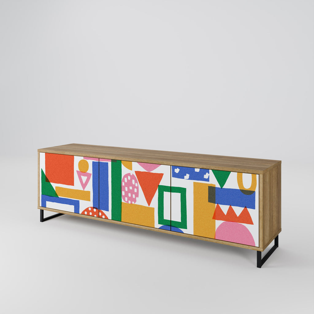 Meuble TV 3 portes GEOMETRIC GLIMMER effet chêne