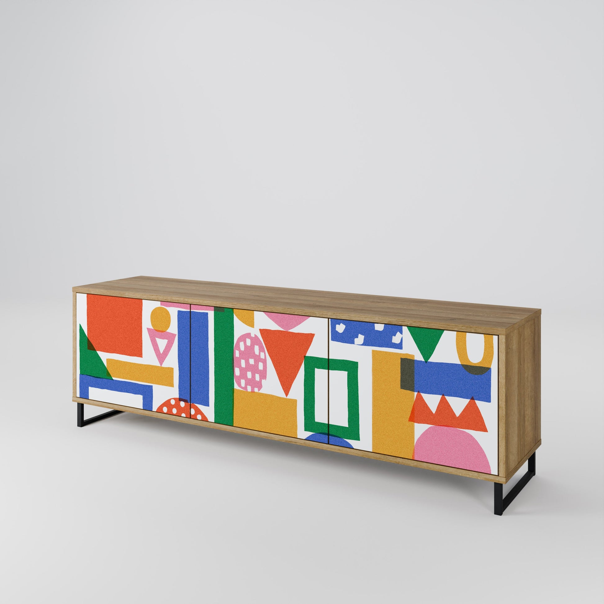 Meuble TV 3 portes GEOMETRIC GLIMMER effet chêne