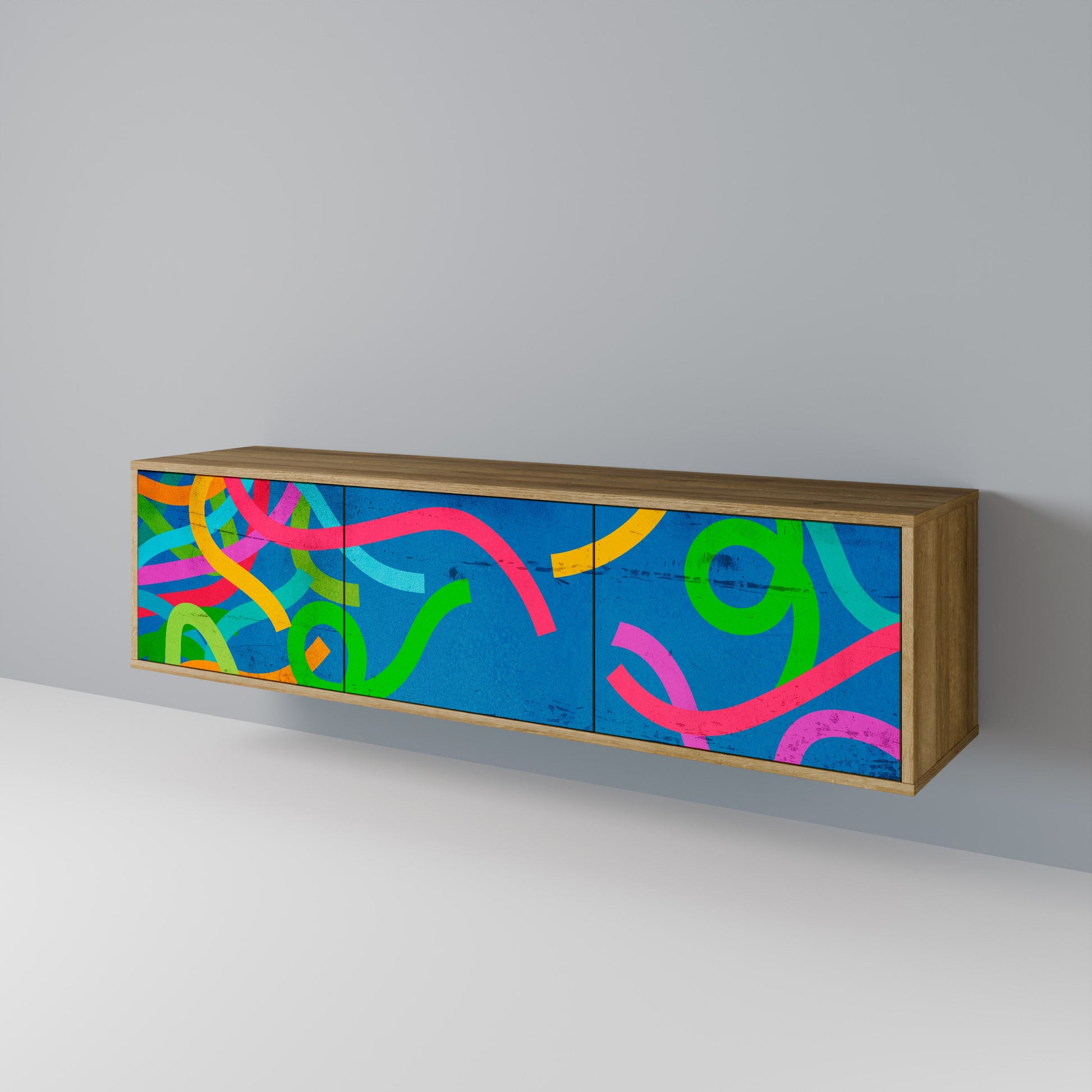 Meuble TV 3 portes STREAMER TANGLE effet chêne