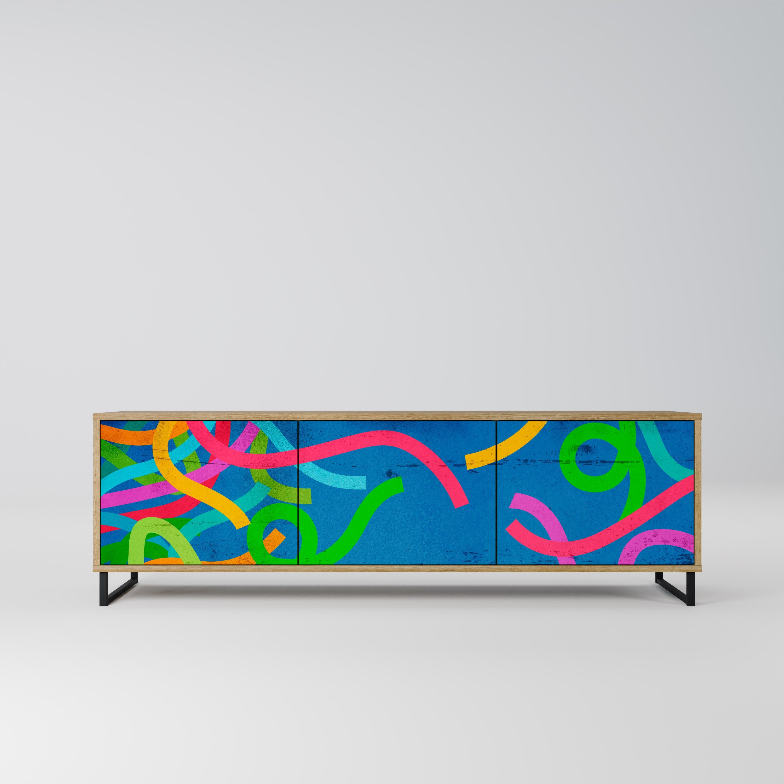 Meuble TV 3 portes STREAMER TANGLE effet chêne